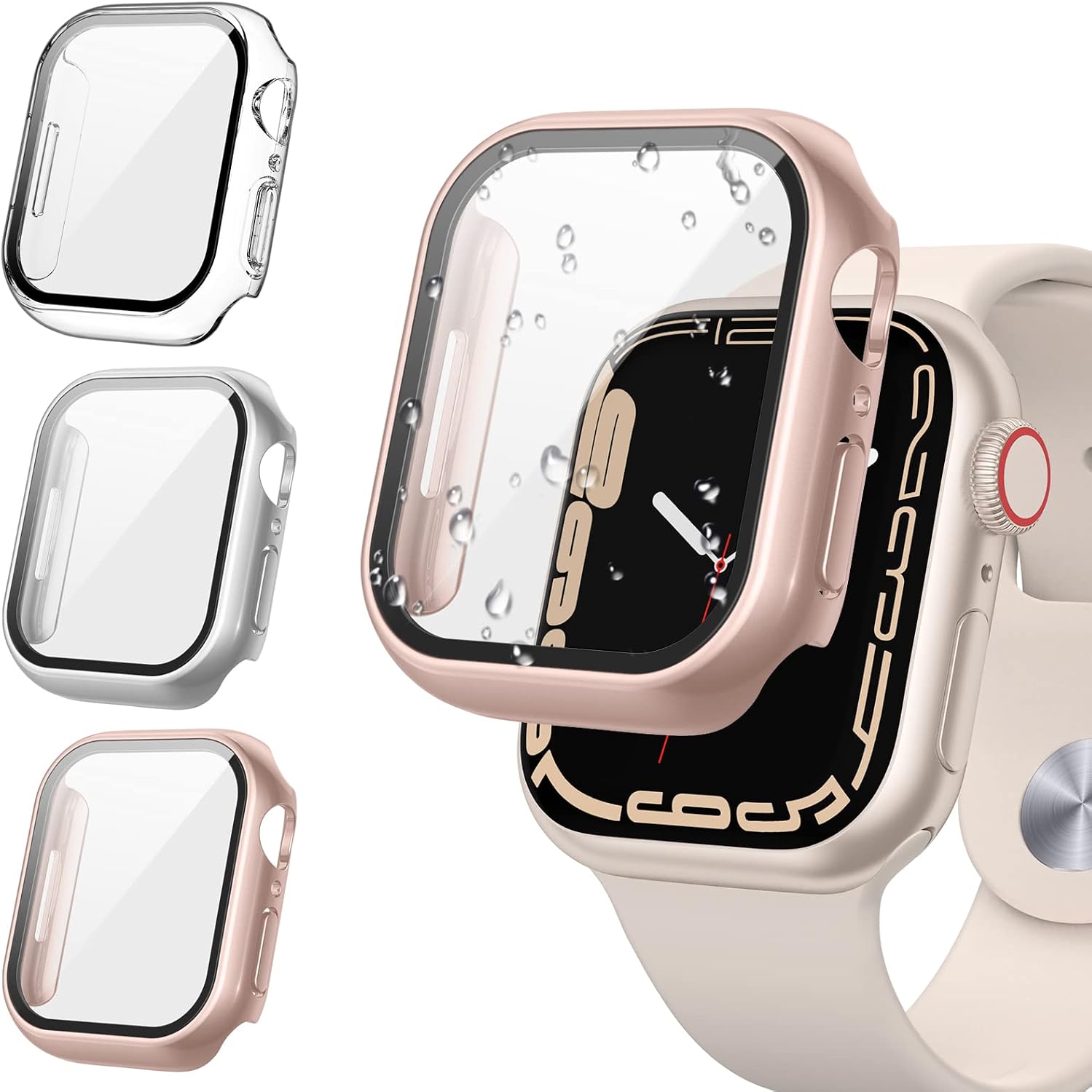 Tensea [3PCS for Apple Watch Screen Protector Case 41mm Series 9/8/7 Accessories, iWatch Protective Face Cover for Women Men, Tempered Glass Film Hard Bumper for iPhone Watch 41 mm