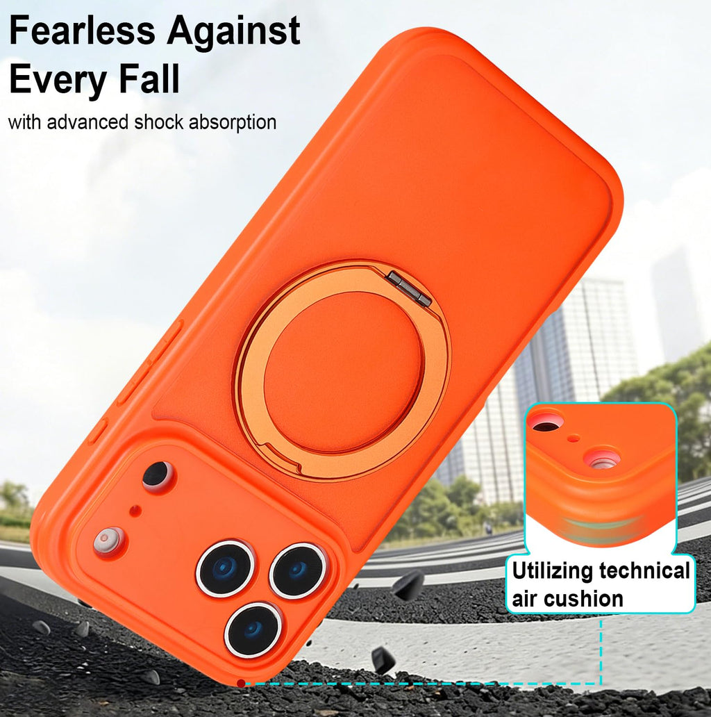 for iPhone 17 Pro Max Case Compatible with MagSafe Full-Body Magnetic Phone Case with Built-in Tempered Glass Screen Protector& Stand for iPhone17 Pro Max Cover, Orange