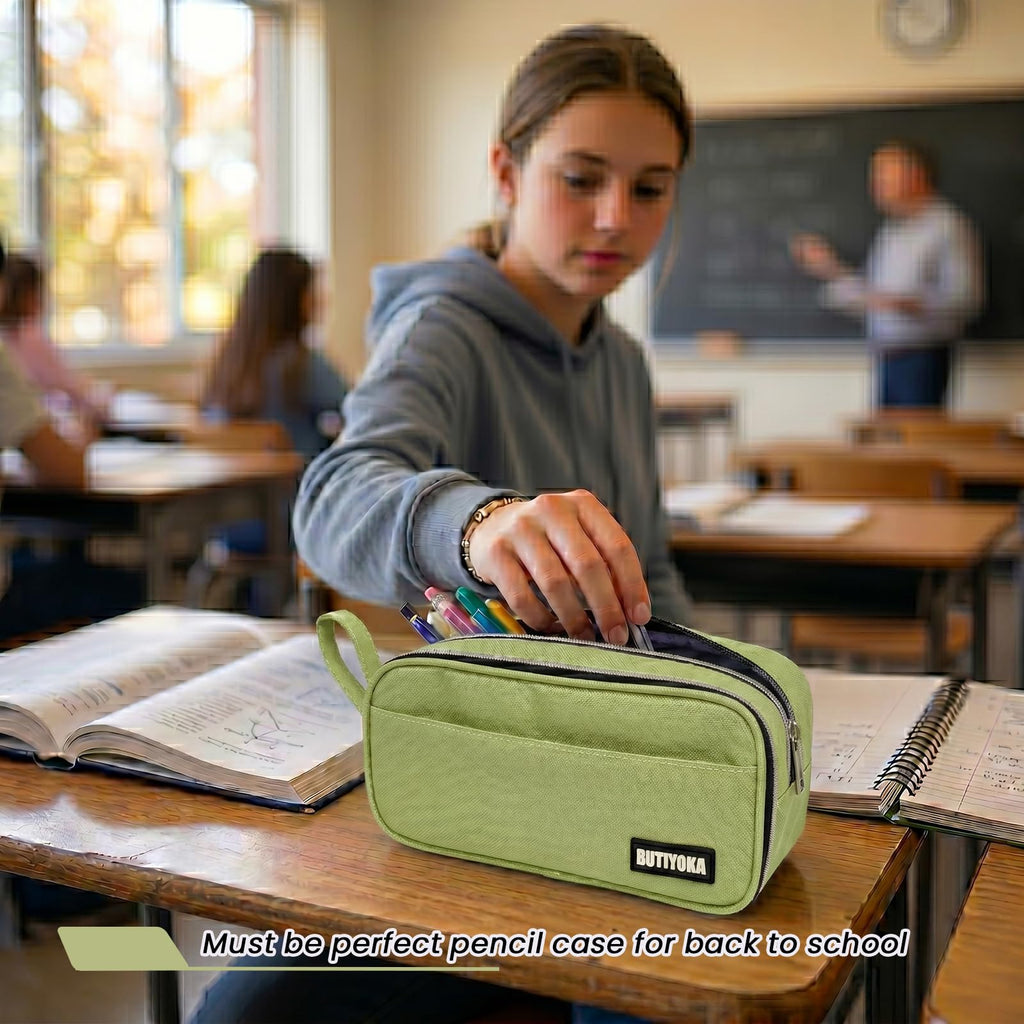 Large Pencil Case Pouch, Extra Big Pencil Bag with 4 Compartments for Kids, Oxford Cloth Pen Bag with Zipper, Pencil Organizer, Cute Aesthetic School Supplies for Teen Girls Boys Adults Pink