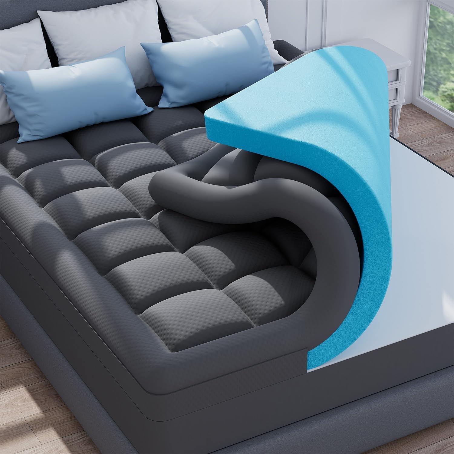 ELEMUSE Twin XL Dorm Dual Layer 3 Inch Memory Foam Mattress Topper for College, Dorm Room Essentials, 2 Inch Cooling Gel Foam and 1 Inch Soft Pillow Top Bed Pad,Back to School Comfortable Support