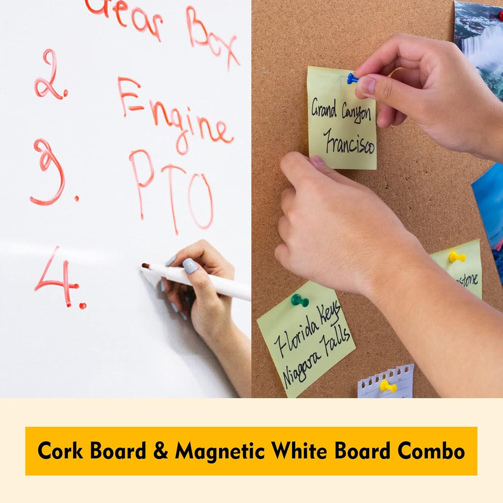 Comix Cork Board Magnetic Dry Erase Board Combo, 36 x 24 Inches Large Whiteboard and Bulletin Board Combination, Aluminum Frame Vision Board with Dry Erase Markers, Magnets, Eraser and Push Pins