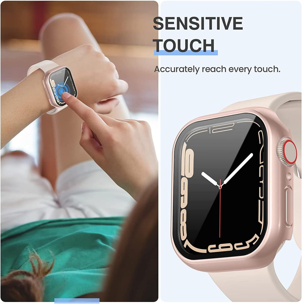 Tensea [3PCS for Apple Watch Screen Protector Case 41mm Series 9/8/7 Accessories, iWatch Protective Face Cover for Women Men, Tempered Glass Film Hard Bumper for iPhone Watch 41 mm
