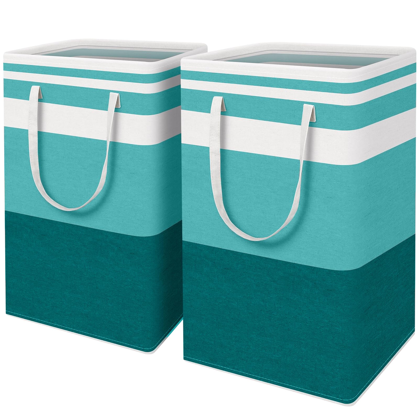HomeHacks 2 Pack Large Laundry Baskets, Waterproof, Freestanding Laundry Hampers, Collapsible Clothes Hamper with Reinforced Handles in Laundry Room, College Dorm, Bathroom, Bedroom (Grey, 75Lx2)