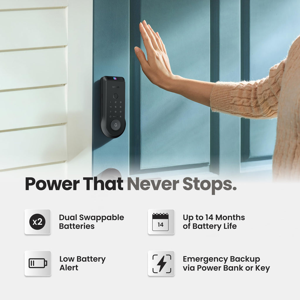 Lockin Venoris Smart Lock - Palm Vein & Fingerprint Keyless Entry Door Lock - 6 Unlock Methods - Built-in WiFi - Smart Home Compatible - No Monthly Subscription - 7-Month Battery Life