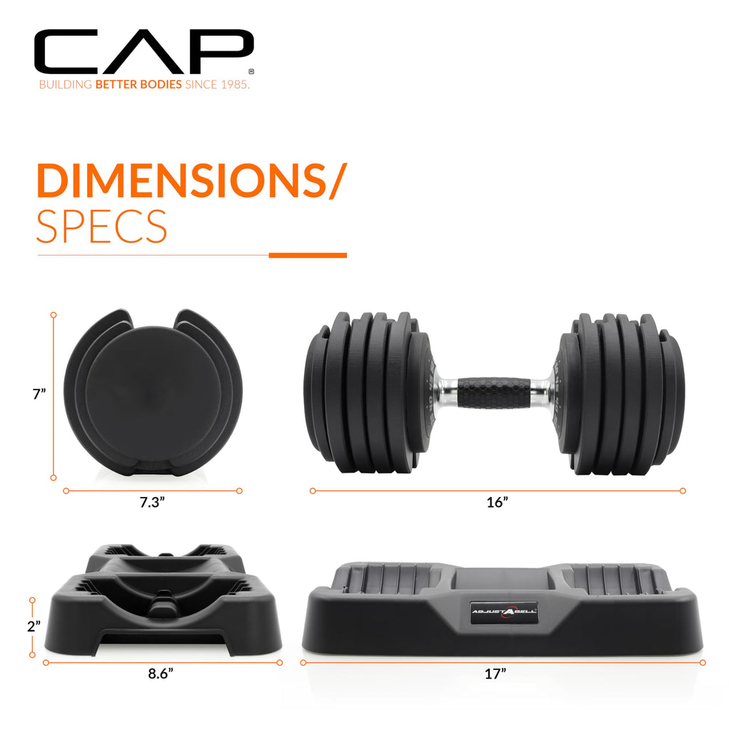 CAP ADJUSTABELL Adjustable Dumbbell Set, Premium Quick Select Adjustable Weights for Strength Training, Singles & Pairs, 12.5 LB, 25 LB & 55 LB, Round & Hex Dumbbells, Multiple Grip Handle Options
