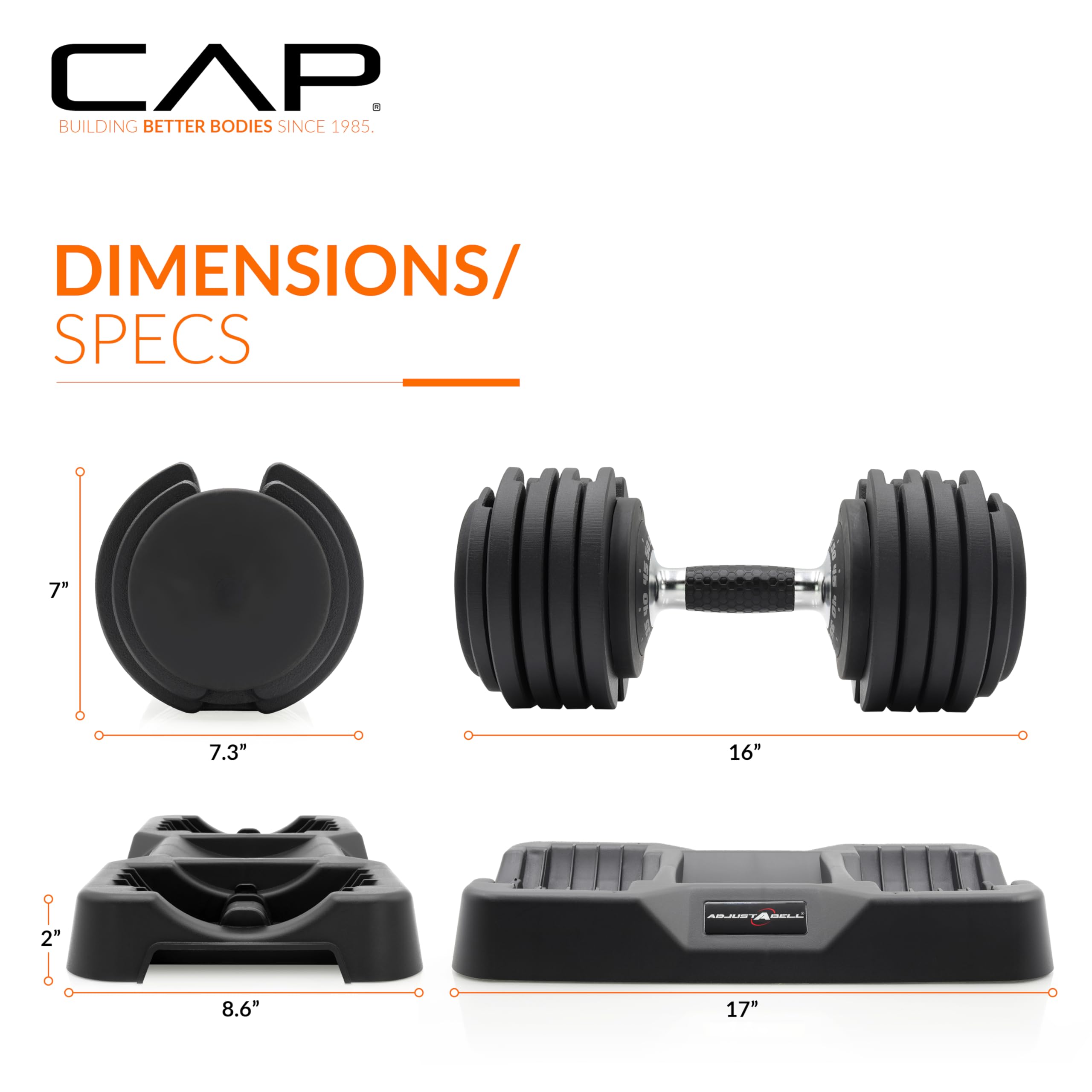 CAP ADJUSTABELL Adjustable Dumbbell Set, Premium Quick Select Adjustable Weights for Strength Training, Singles & Pairs, 12.5 LB, 25 LB & 55 LB, Round & Hex Dumbbells, Multiple Grip Handle Options