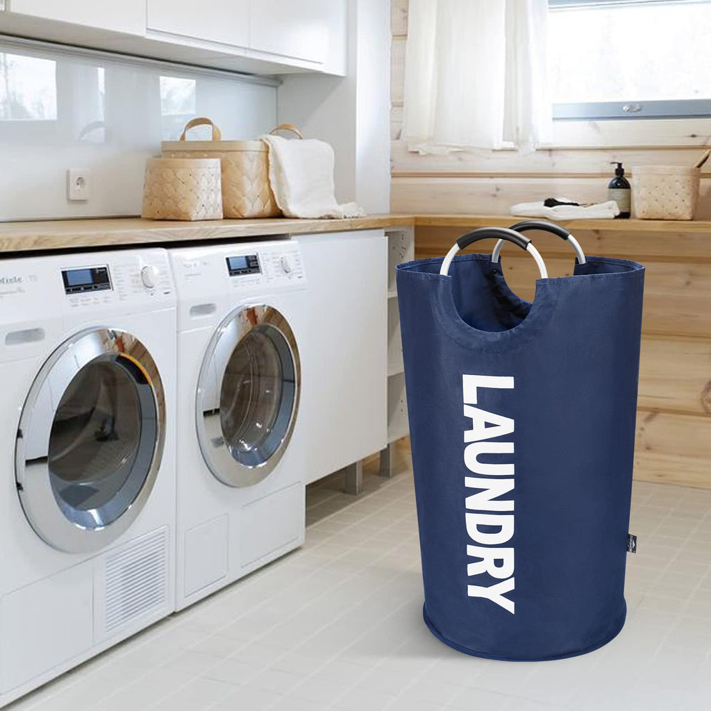 DOKEHOM 90L Large Laundry Basket, Collapsible Laundry Bag, Black | Freestanding tall clothes hamper & foldable washing bin. High-capacity clothes storage basket with durable sturdy handles