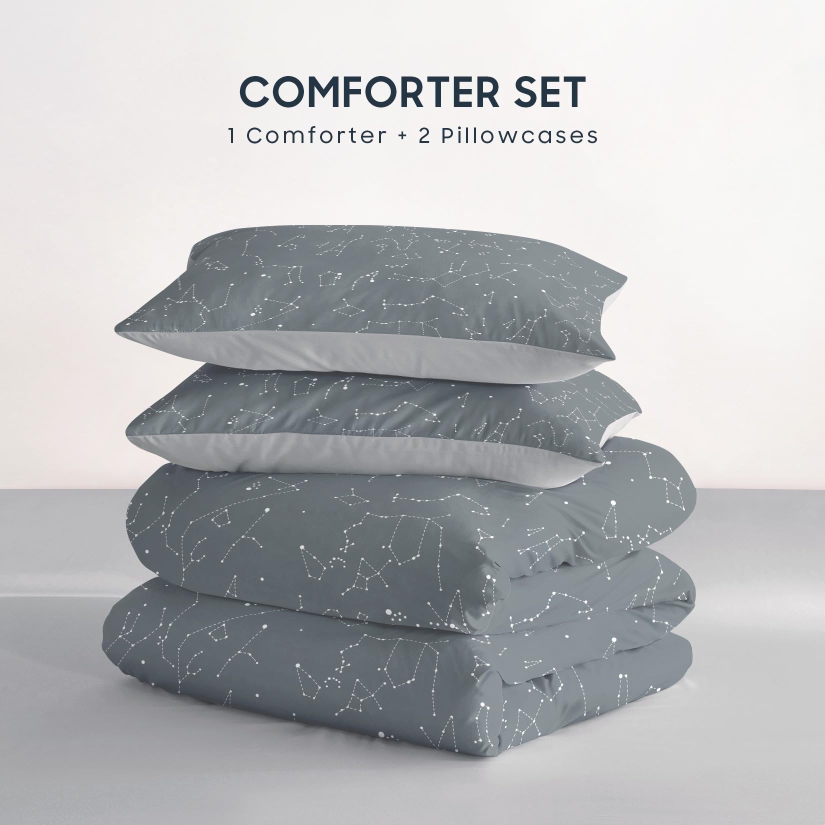 Wake In Cloud - Constellation Comforter Set, Celestial Space Star Galaxy Astrology, Soft Lightweight Bedding for Teen Kids Boys Girls, 3 Pieces, Navy Blue, Twin/Twin XL Size