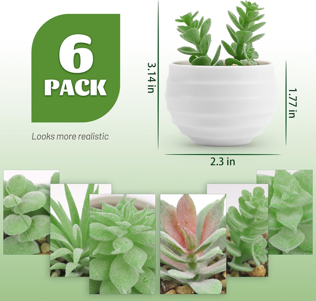 Der Rose 6 Pack Succulents Fake Plants for Bedroom Bathroom Home Decor | Small fake plants，perfect for aesthetic living room shelf decor，office desk accessories，gifts for women，fresh all year
