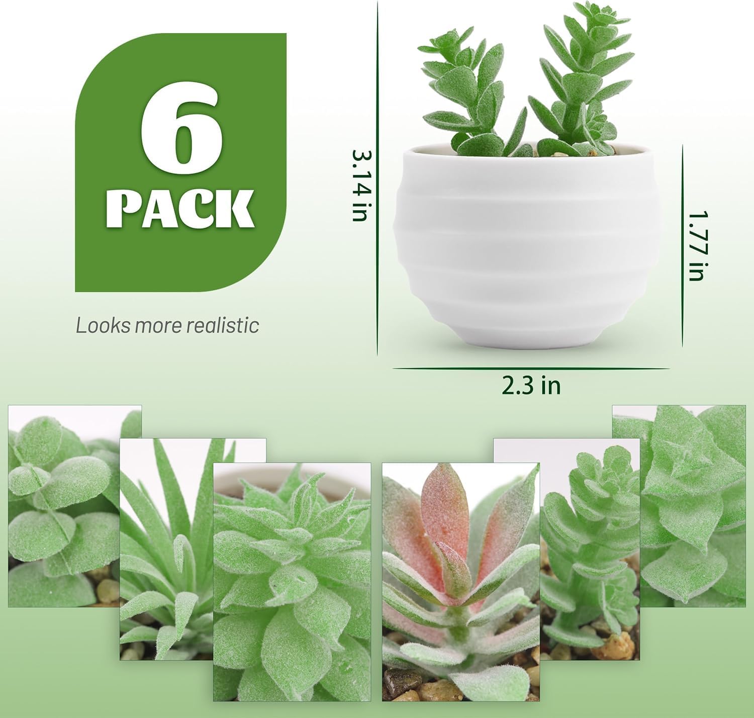 Der Rose 6 Pack Succulents Fake Plants for Bedroom Bathroom Home Decor | Small fake plants，perfect for aesthetic living room shelf decor，office desk accessories，gifts for women，fresh all year