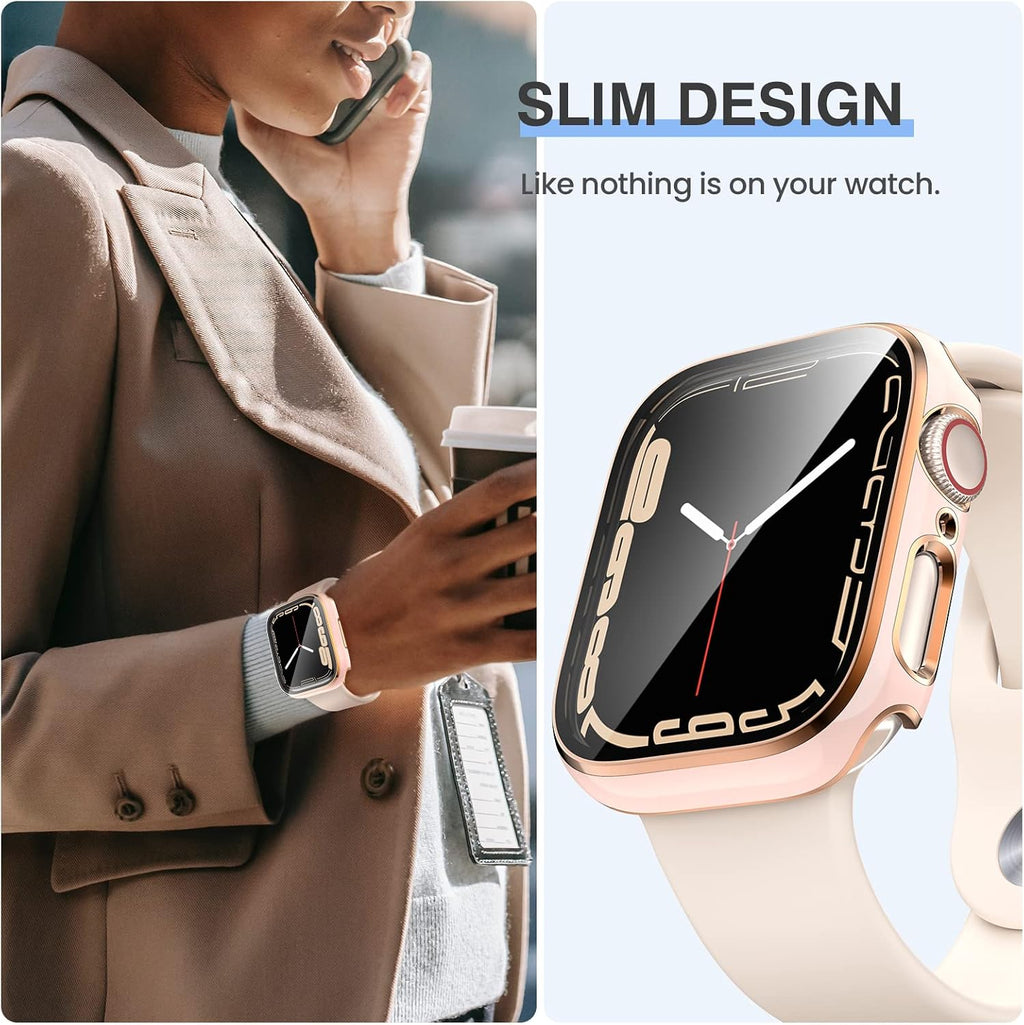 Tensea [3PCS for Apple Watch Screen Protector Case 41mm Series 9/8/7 Accessories, iWatch Protective Face Cover for Women Men, Tempered Glass Film Hard Bumper for iPhone Watch 41 mm