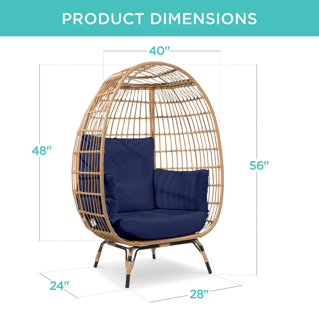 Best Choice Products Wicker Egg Chair, Oversized Indoor Outdoor Lounger for Patio, Backyard, Living Room w/ 4 Cushions, Steel Frame, 440lb Capacity - Black