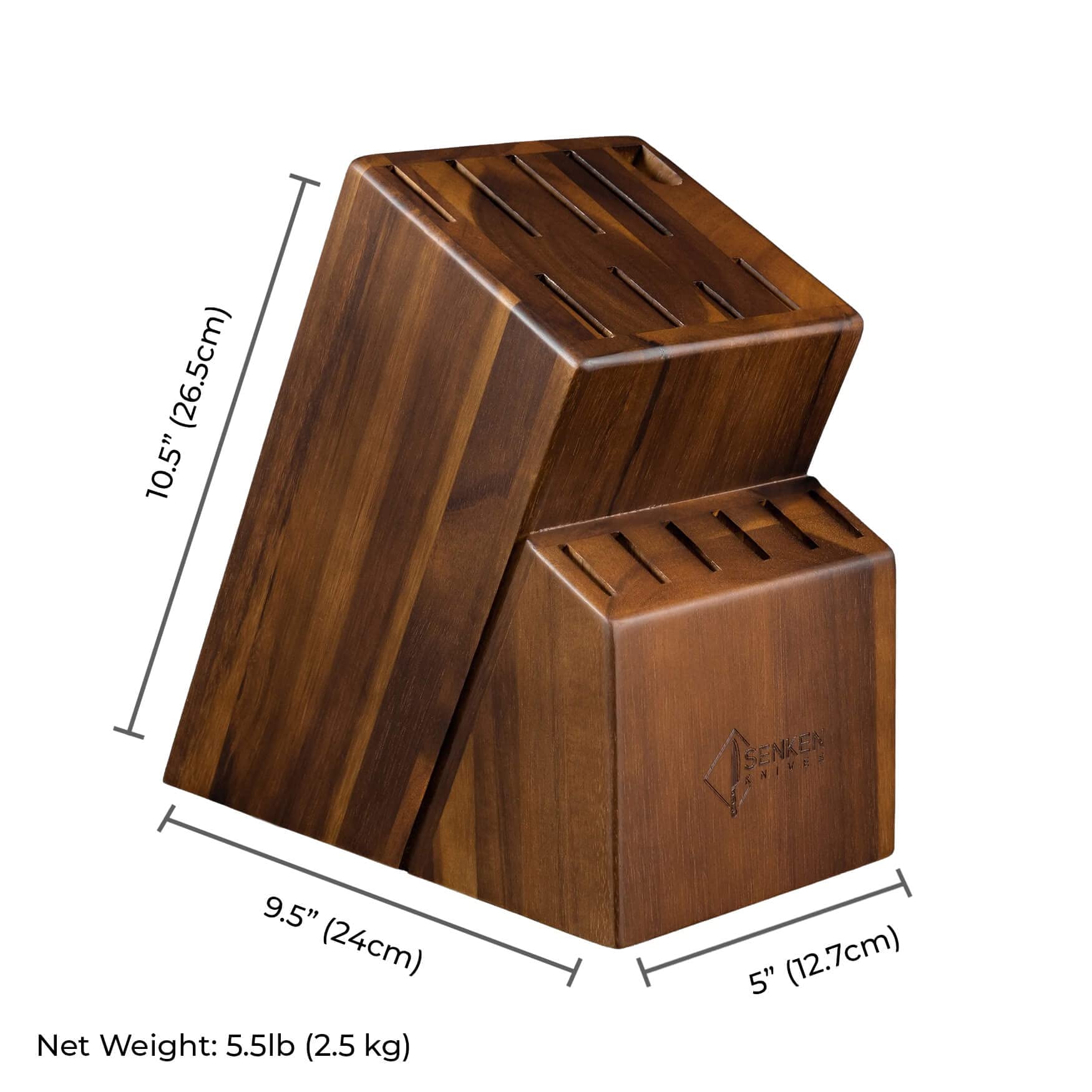 SENKEN 16-Piece Knife Block Set - Japanese High Carbon Stainless Steel with Damascus Pattern, Dark Wood Handles, 6 Steak Knives & Acacia Hardwood Block (Brown)