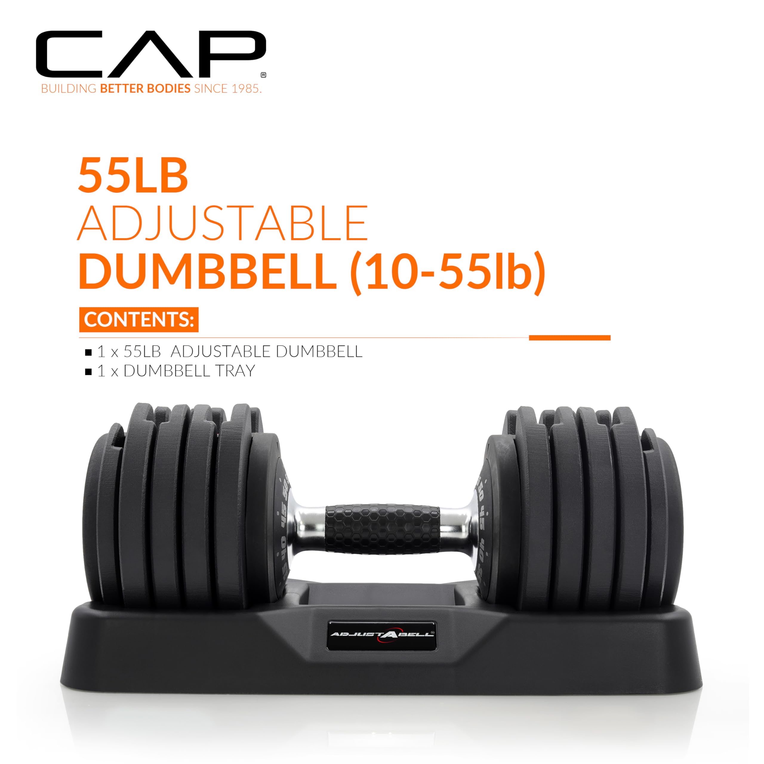 CAP ADJUSTABELL Adjustable Dumbbell Set, Premium Quick Select Adjustable Weights for Strength Training, Singles & Pairs, 12.5 LB, 25 LB & 55 LB, Round & Hex Dumbbells, Multiple Grip Handle Options