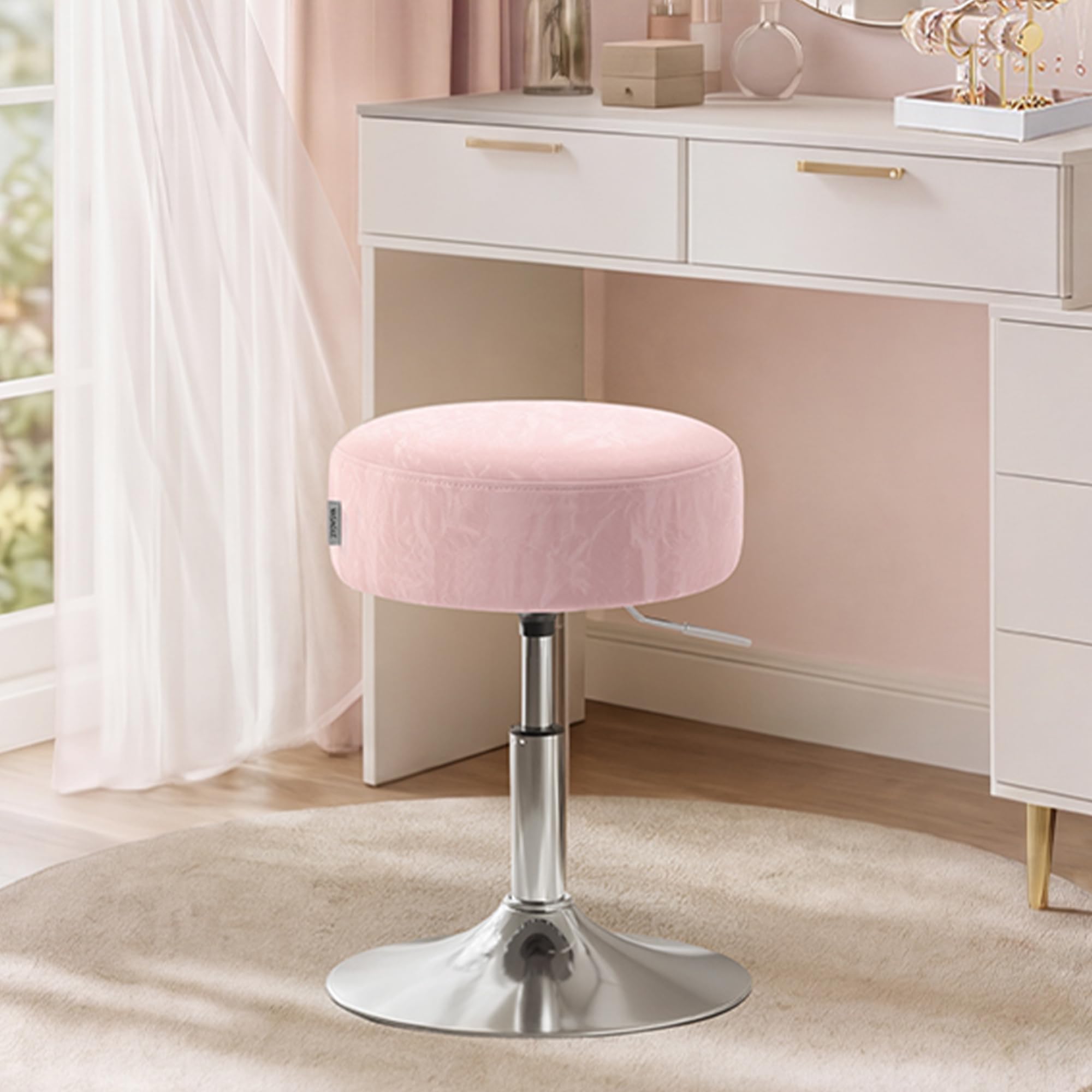 VASAGLE Adjustable Bar Stool, 360° Swivel, PU Leather, Thick Cushion, for Kitchen, Dining Room Bedroom, Modern, Cream White | LJB120W01 Dressing Chair Stool Stool Bedroom Kitchen Dining Room Modern White