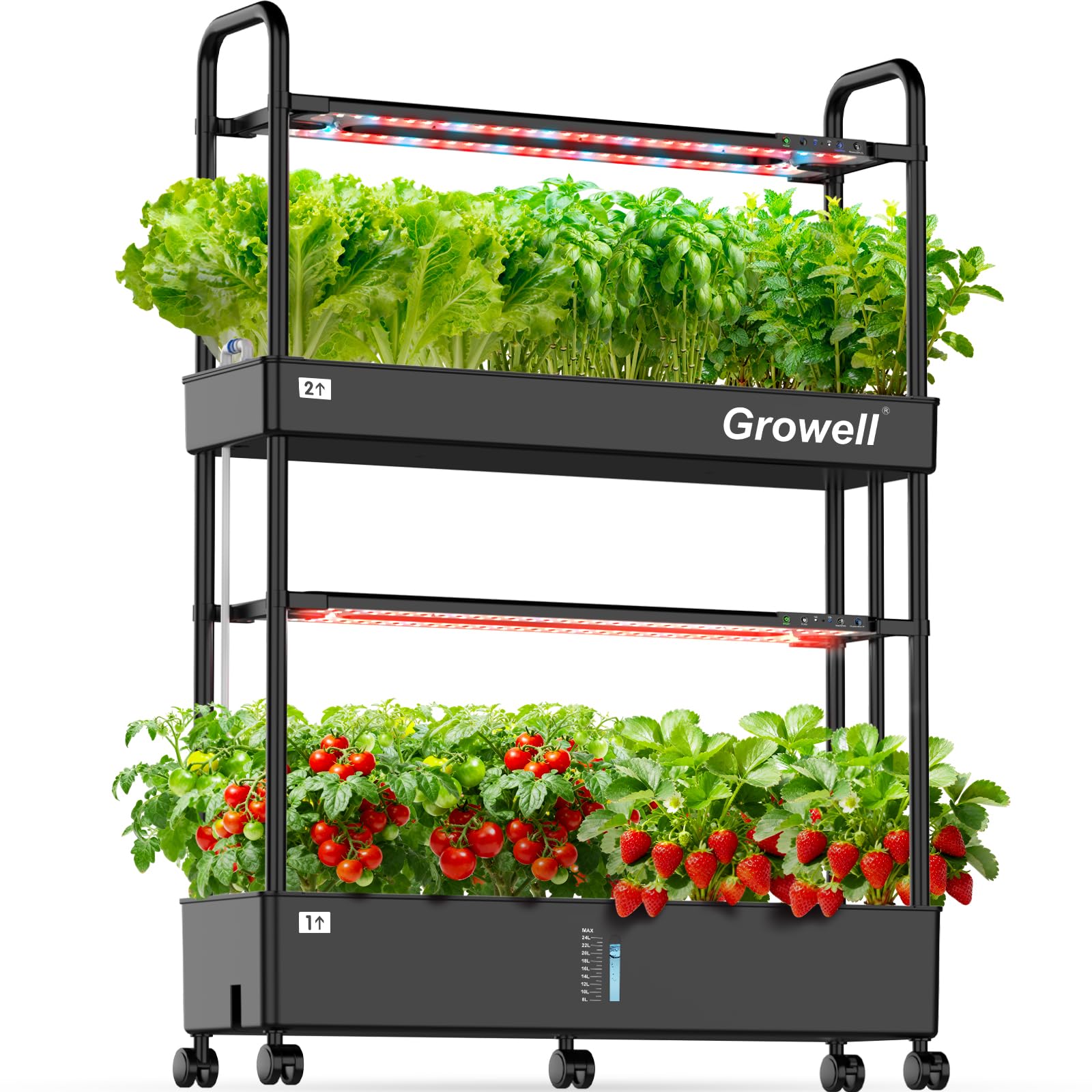 Growell Large Hydroponics Growing System Kit, 90 Pods Vertical Hydroponic Garden with 2 Light Modes Grow Light, Auto Circulating Water System, 40L Indoor Gardening System for Herb Vegetable Fruit