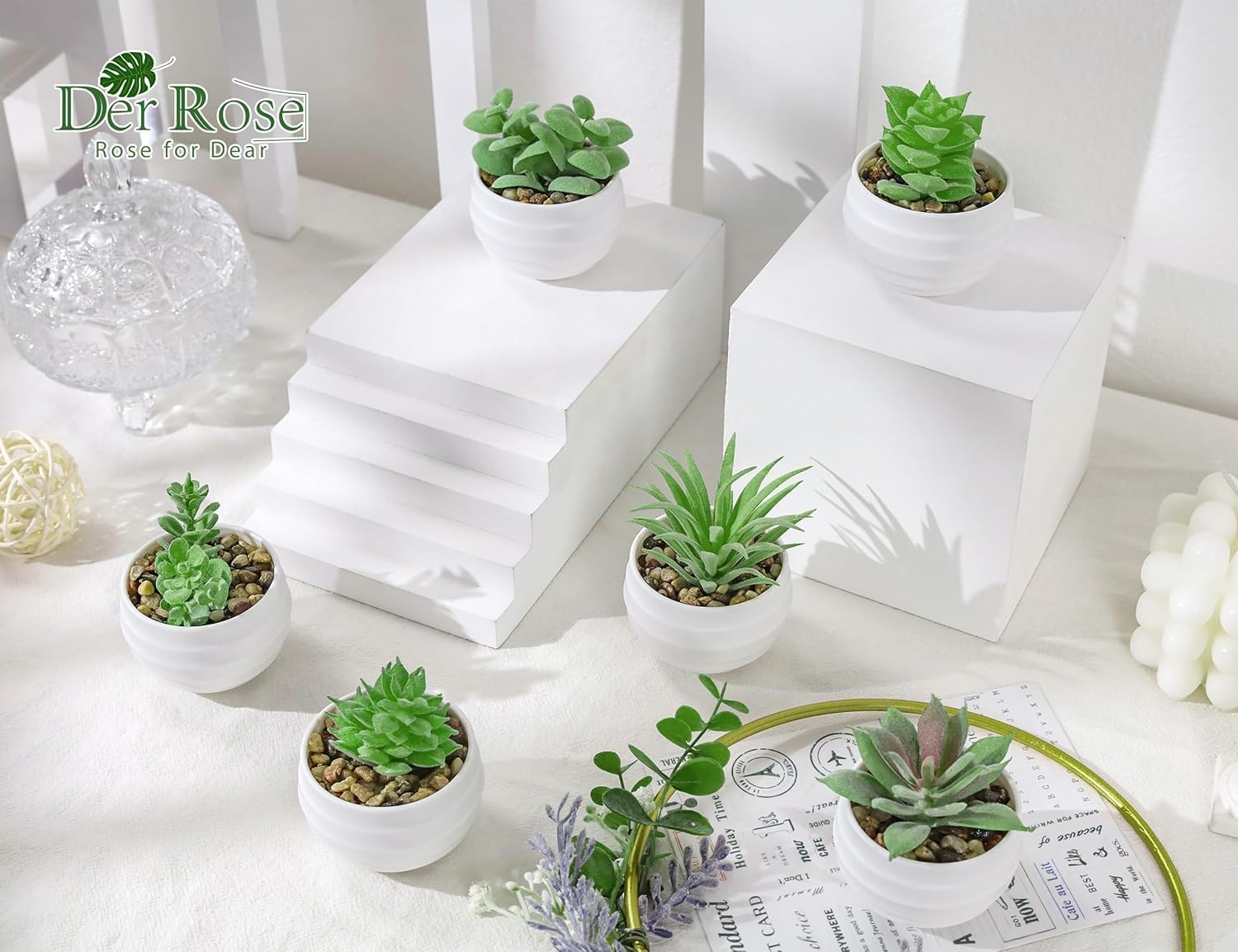 Der Rose 6 Pack Succulents Fake Plants for Bedroom Bathroom Home Decor | Small fake plants，perfect for aesthetic living room shelf decor，office desk accessories，gifts for women，fresh all year