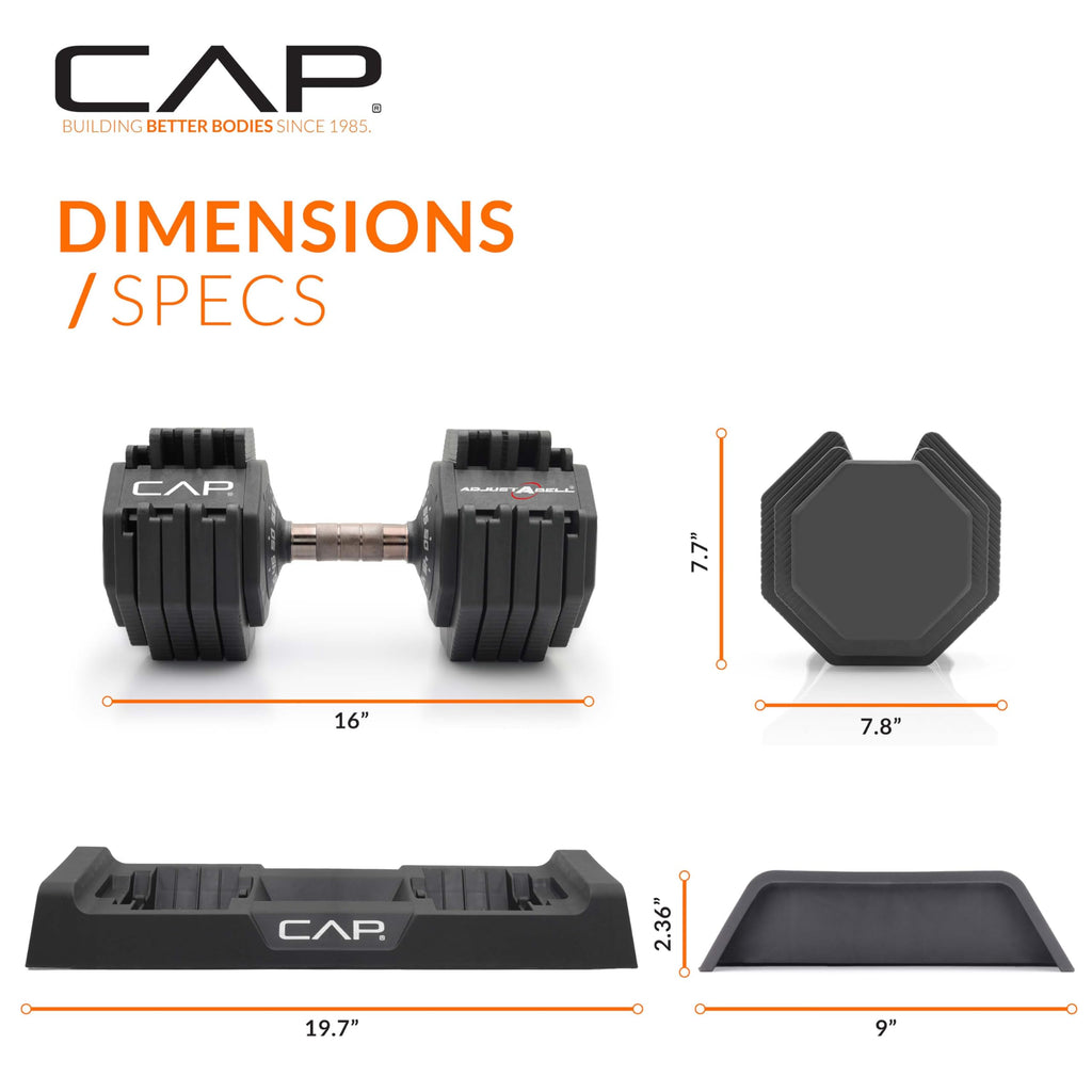 CAP ADJUSTABELL Adjustable Dumbbell Set, Premium Quick Select Adjustable Weights for Strength Training, Singles & Pairs, 12.5 LB, 25 LB & 55 LB, Round & Hex Dumbbells, Multiple Grip Handle Options