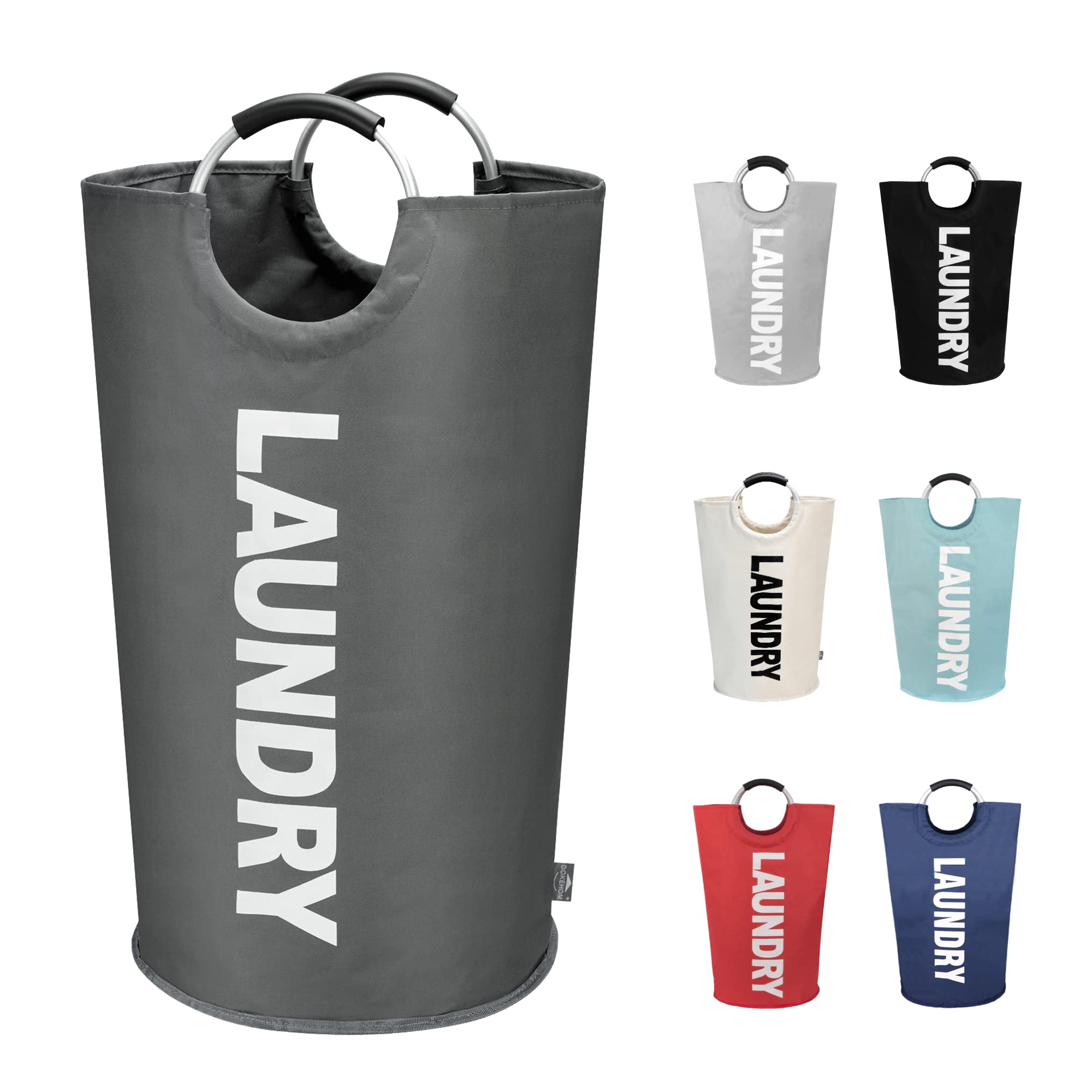 DOKEHOM 90L Large Laundry Basket, Collapsible Laundry Bag, Black | Freestanding tall clothes hamper & foldable washing bin. High-capacity clothes storage basket with durable sturdy handles