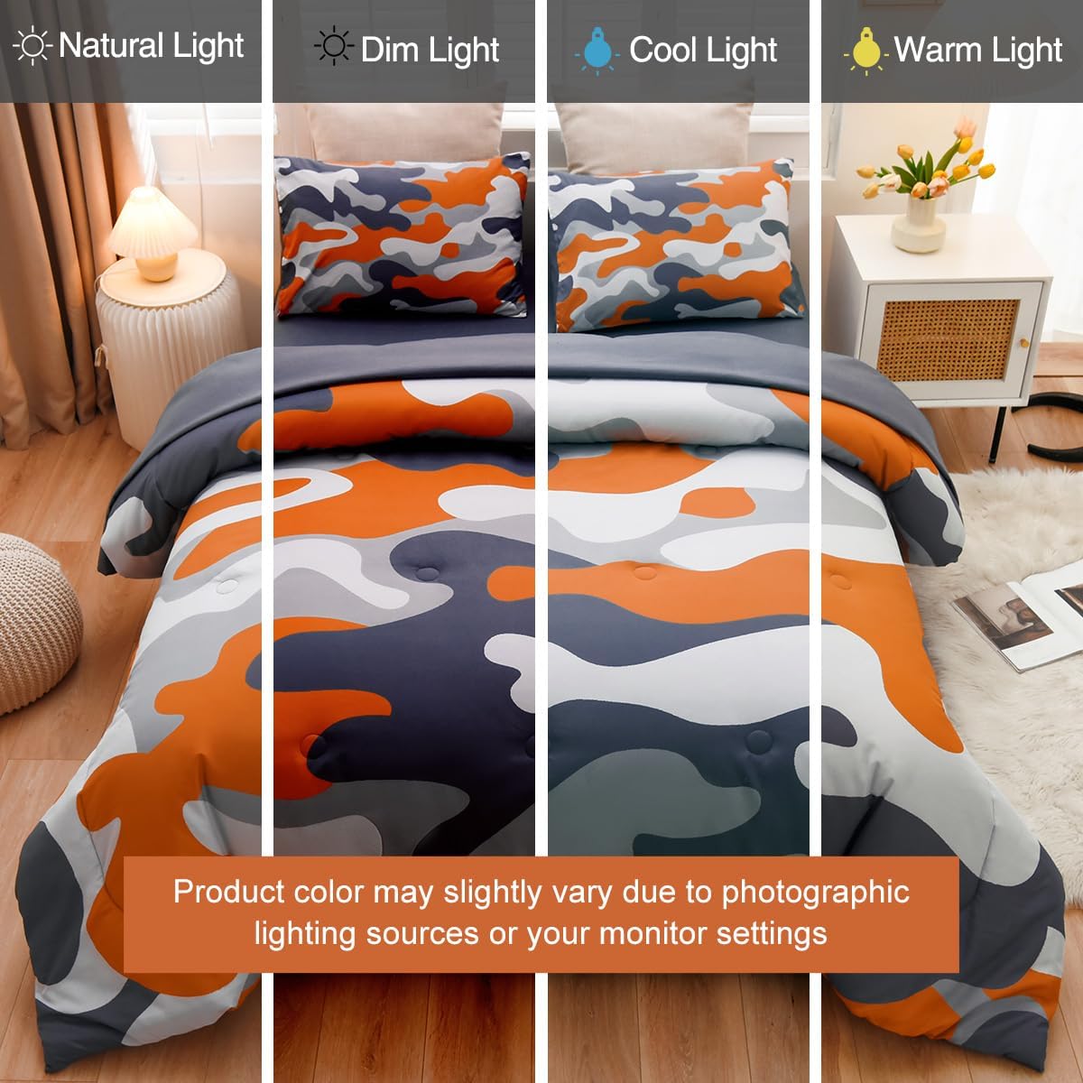 Holawakaka Twin Size Camouflage Bedding Comforter Set with Sheets, Boys Girls Men Camo Bed in A Bag 5 Pieces,Kids Teens Dorm Bed Sets Neutral Farmhouse Lodge Cabin Army Bedspread (Red, Twin)