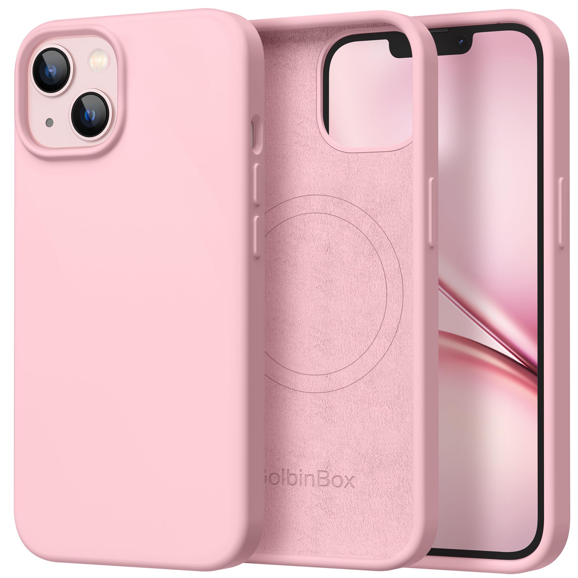 GolbinBox Magnetic for iPhone 17 Pro Max Case, Compatible with MagSafe, [Full Camera Protection] [Screen Protector], Silicone Shockproof Phone Cover with Anti-Scratch Microfiber Lining, Chalk Pink