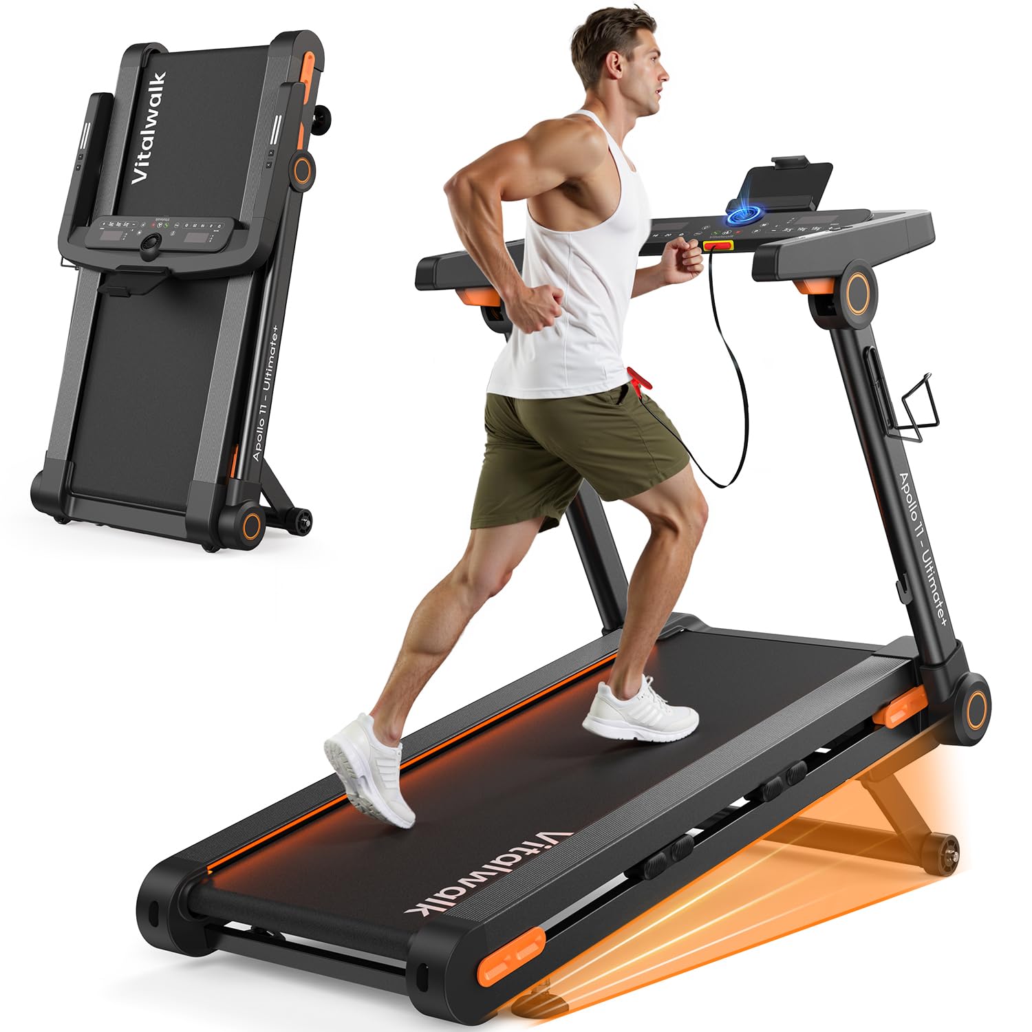 Vitalwalk Foldable Treadmill with Auto Incline, Commercial 49"x18" Wide Running Belt, 10MPH, 3.5HP Brushless, Walking Pad Treadmill for Home, Auto Folding, No Installation, 350LBS, APP