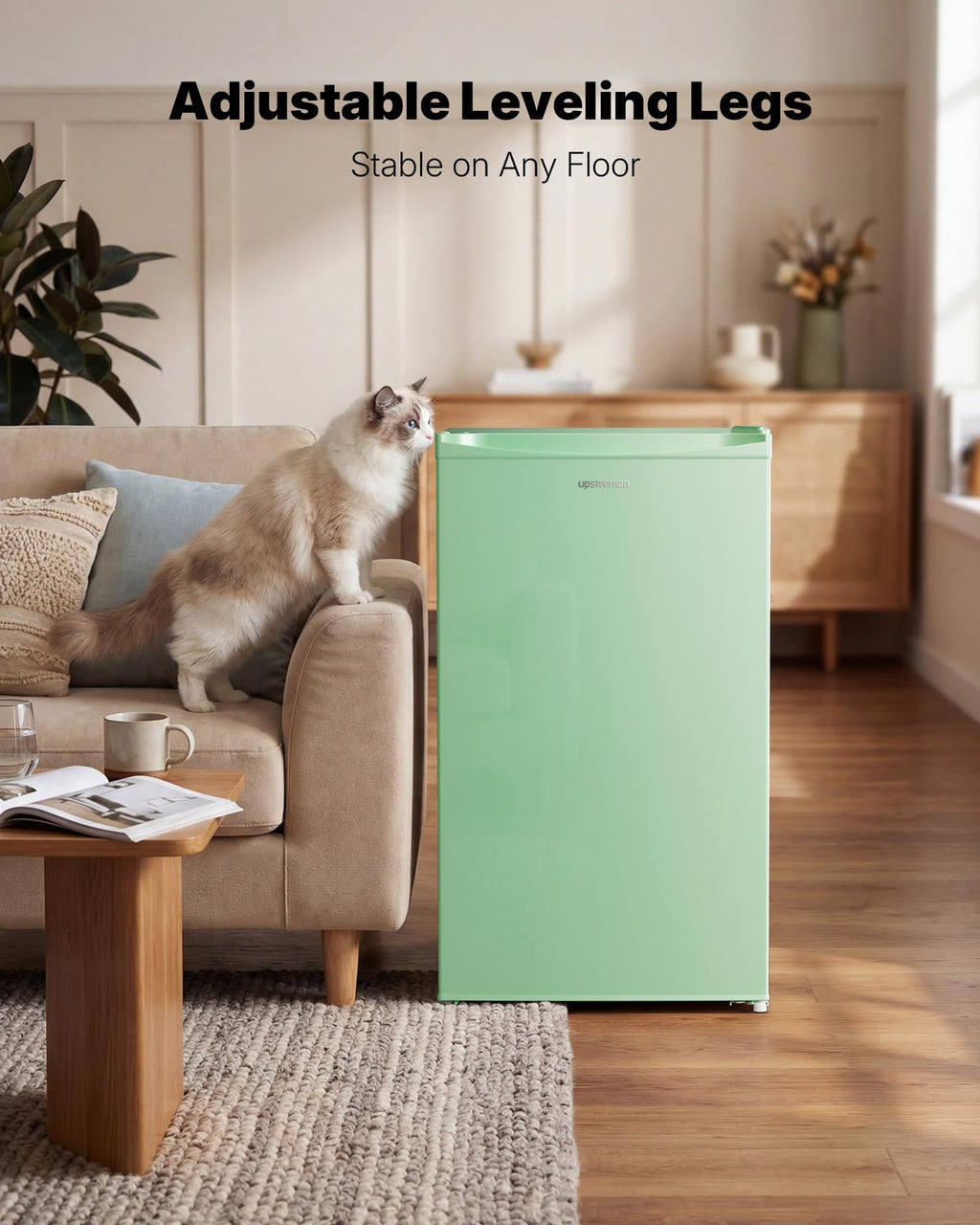 Upstreman 3.2 Cu.Ft Mini Fridge with Freezer, Quiet Efficient Small Fridge, Compact Refrigerator with Adjustable Thermostat, for Dorm, Bedroom, Office, Black-BR321