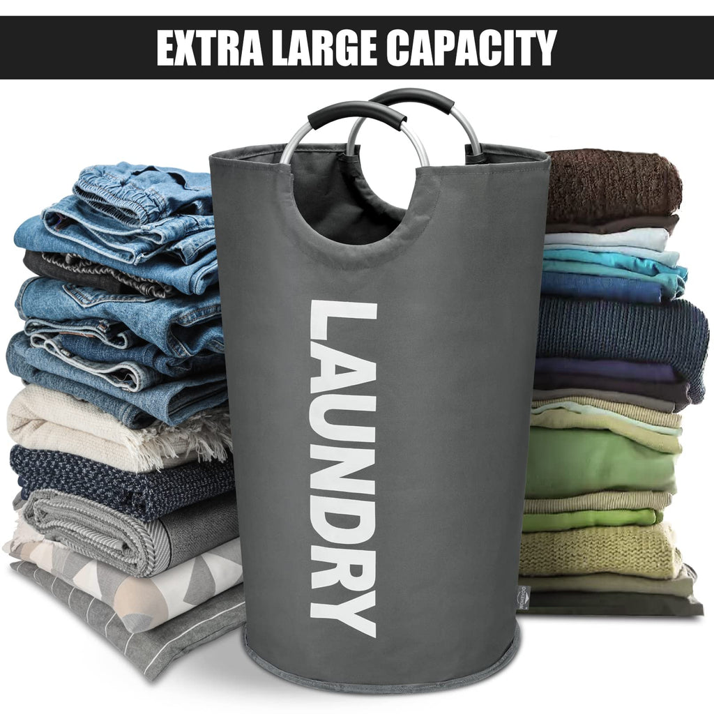 DOKEHOM 90L Large Laundry Basket, Collapsible Laundry Bag, Black | Freestanding tall clothes hamper & foldable washing bin. High-capacity clothes storage basket with durable sturdy handles