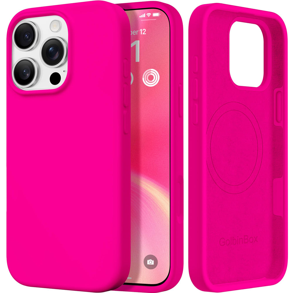 GolbinBox Magnetic for iPhone 17 Pro Max Case, Compatible with MagSafe, [Full Camera Protection] [Screen Protector], Silicone Shockproof Phone Cover with Anti-Scratch Microfiber Lining, Chalk Pink