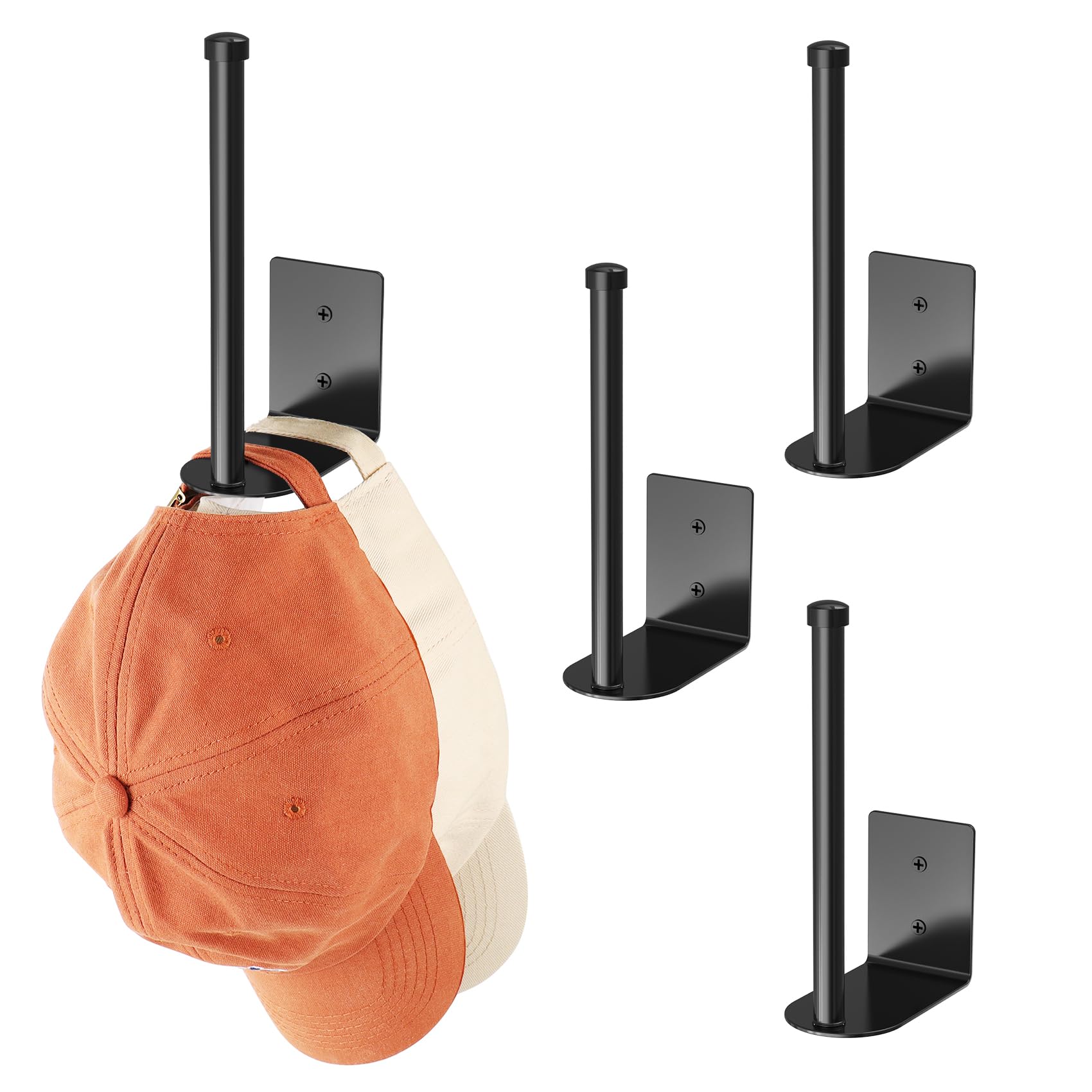 Durmmur 2 Pack Hat Racks for Baseball Caps, Stainless Steel Hat Organizer for Baseball Cap, Hat Holder Storage Organizer, Hat Hanger Strong Adhesive/Wall Drilled for Door, Bedroom, Closet(Black 6 in)