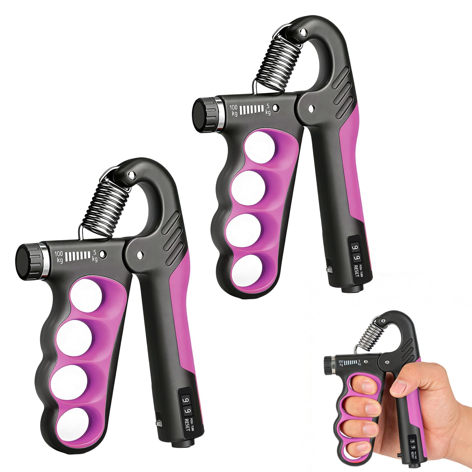 Hand Gripper Strengthener, 11-220LBs Adjustable Resistance Grip Strength Trainer with Counter, Forearm Exerciser for Injury Recovery and Muscle Building