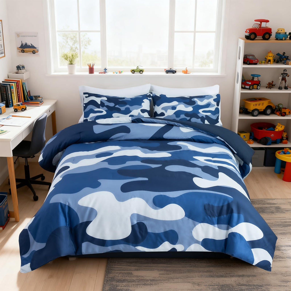 Holawakaka Twin Size Camouflage Bedding Comforter Set with Sheets, Boys Girls Men Camo Bed in A Bag 5 Pieces,Kids Teens Dorm Bed Sets Neutral Farmhouse Lodge Cabin Army Bedspread (Red, Twin)