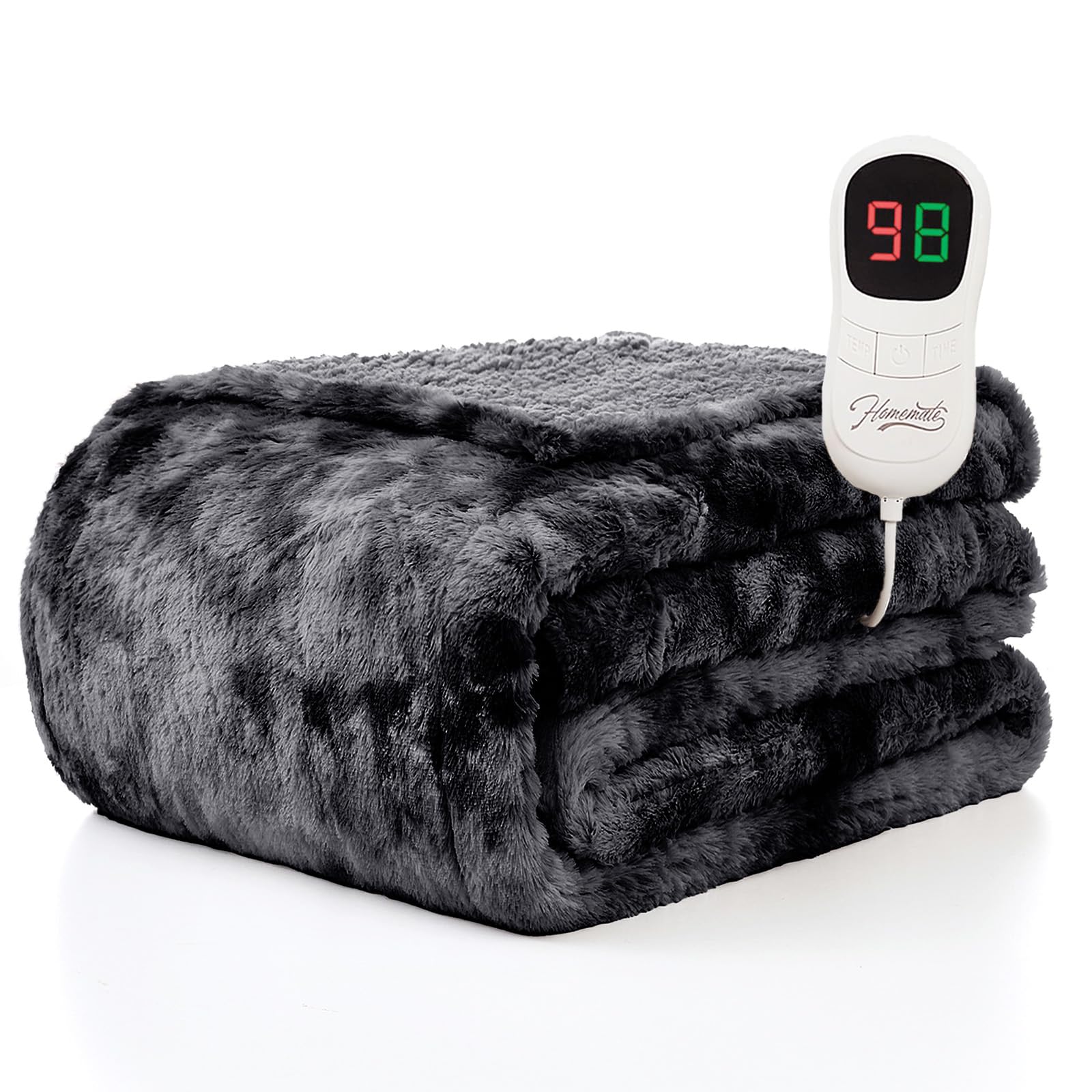 Homemate Heated Blanket Electric Throw - 50"x60" Heating Blanket Throw 1/2/4/6/8 Hours Auto-Off 10 Heat Level Over-Heat Protection Flannel Sherpa ETL Certification