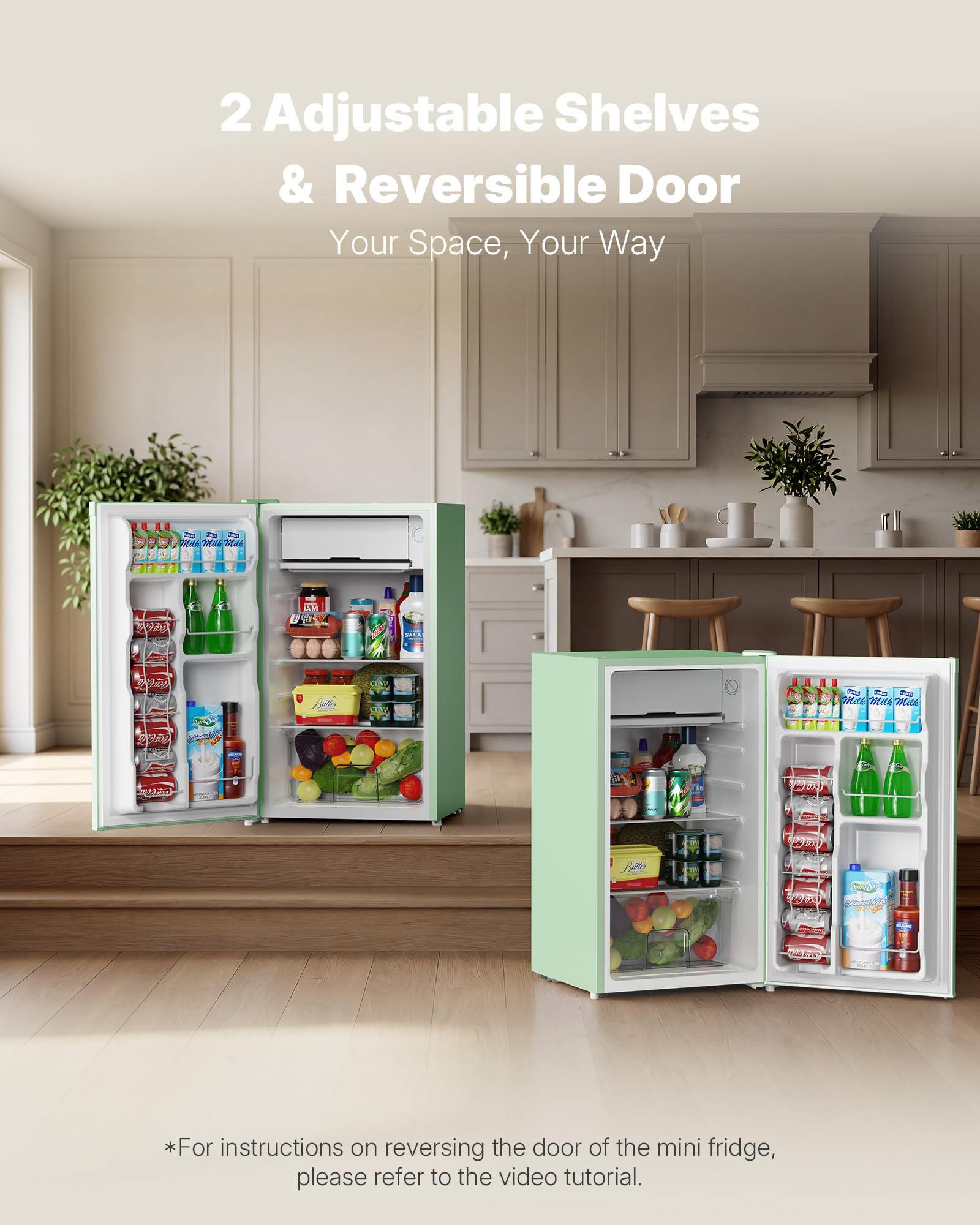 Upstreman 3.2 Cu.Ft Mini Fridge with Freezer, Quiet Efficient Small Fridge, Compact Refrigerator with Adjustable Thermostat, for Dorm, Bedroom, Office, Black-BR321