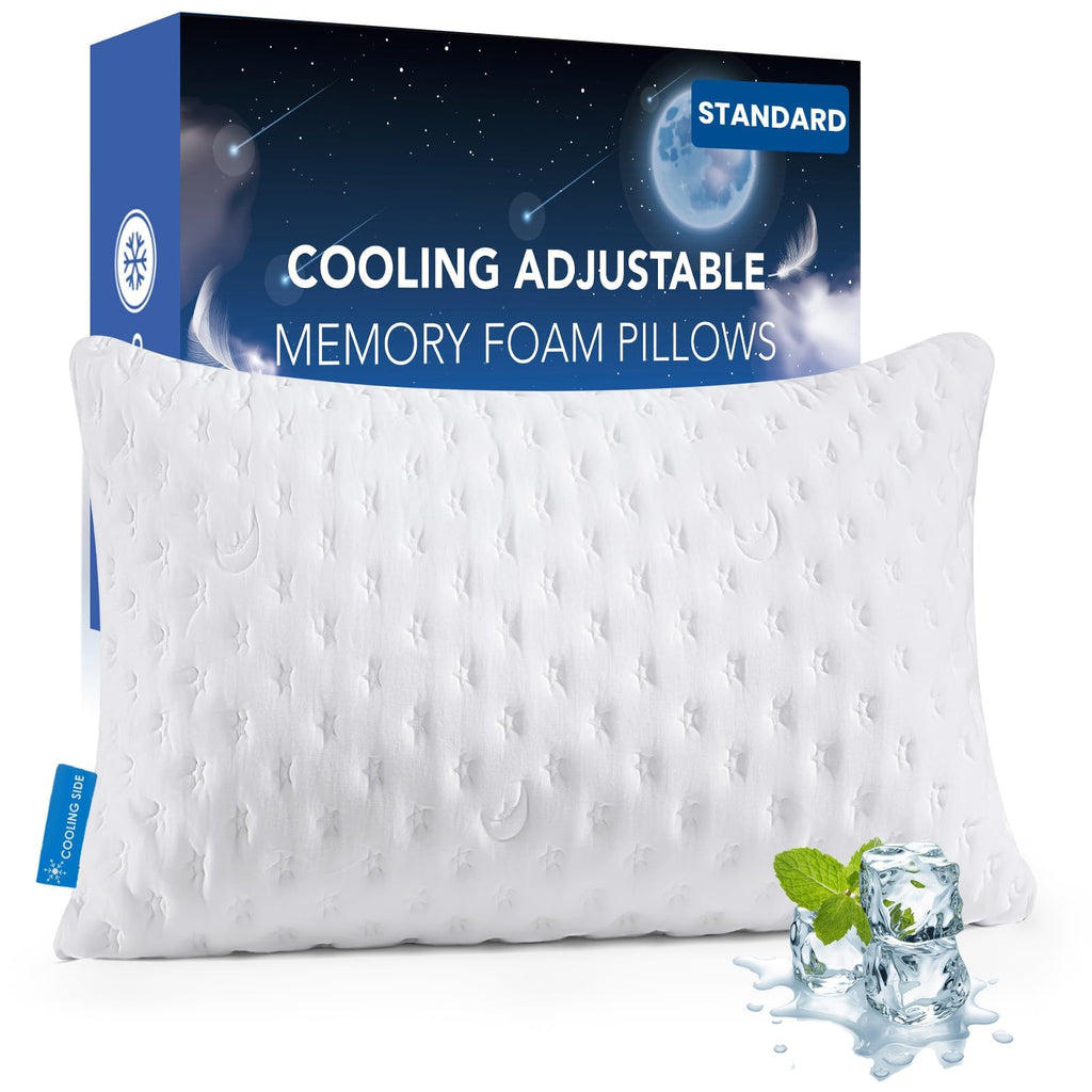 KUCEY Cooling Side Sleeper Pillow for Neck and Shoulder Pain, Luxury Shredded Memory Foam Curved Bed Pillows for Sleeping Set of 1- Adjustable Queen Size- Washable Cover Crescent White
