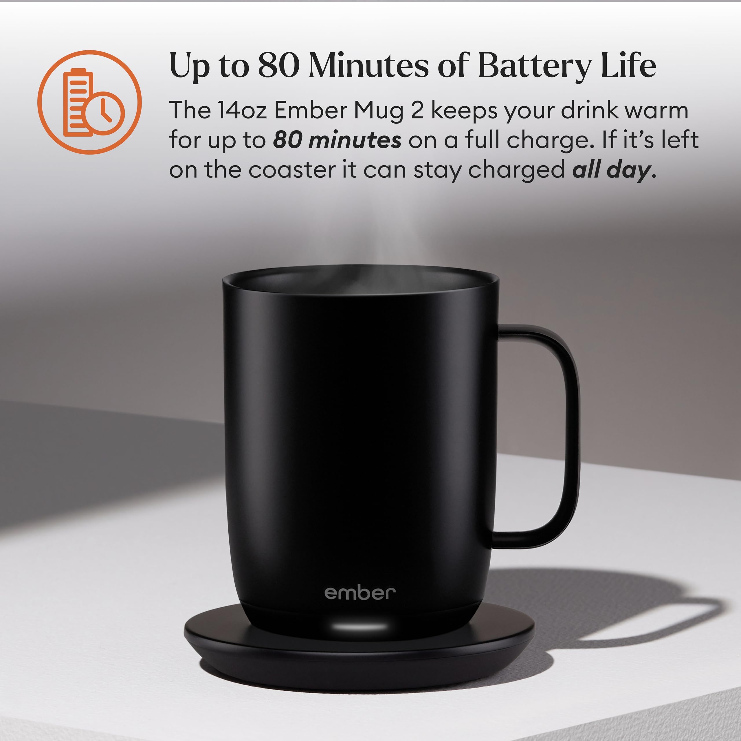 Ember Temperature Control Smart Mug 2, 14 Oz, App-Controlled Heated Coffee Mug with 80 Min Battery Life and Improved Design, White