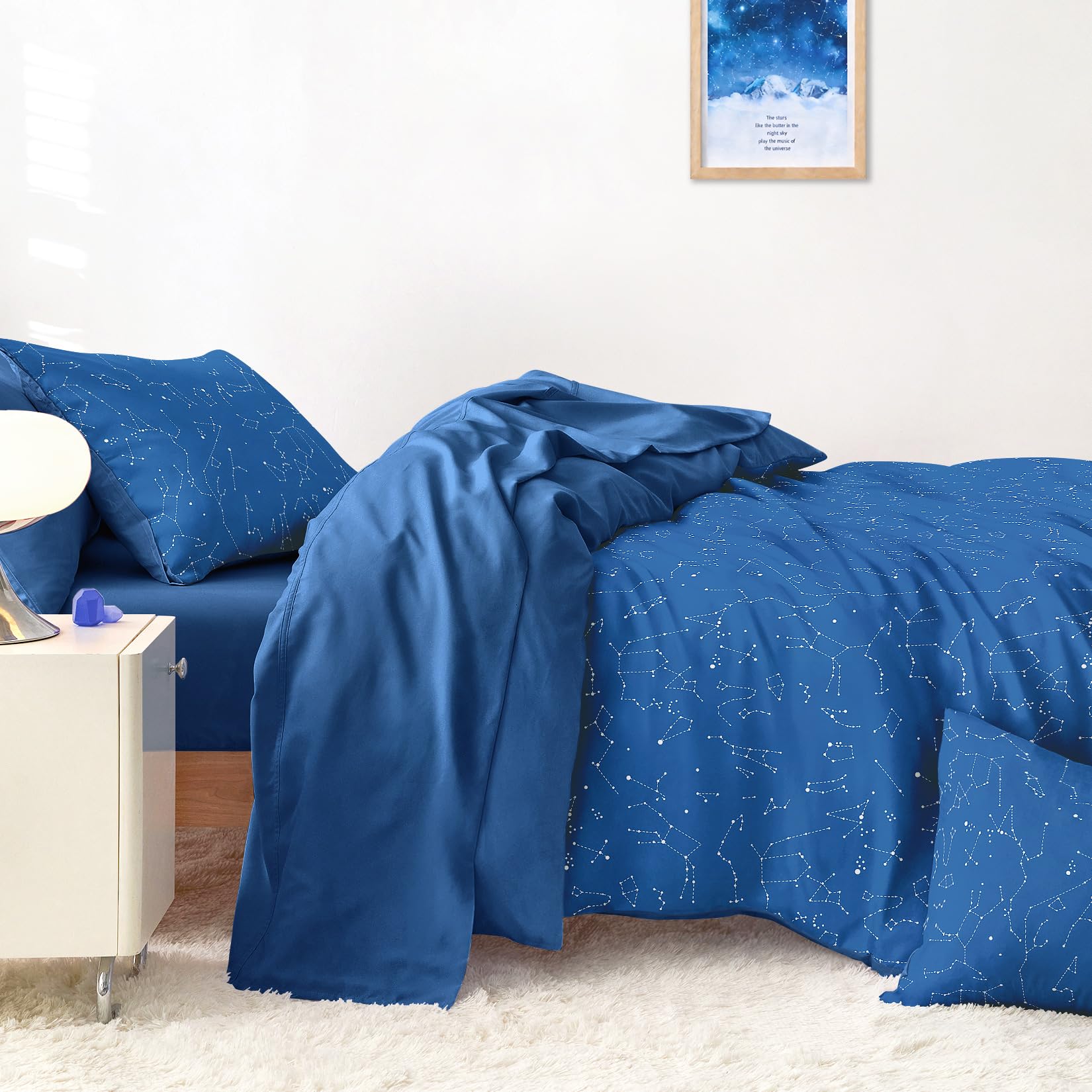 Wake In Cloud - Constellation Comforter Set, Celestial Space Star Galaxy Astrology, Soft Lightweight Bedding for Teen Kids Boys Girls, 3 Pieces, Navy Blue, Twin/Twin XL Size
