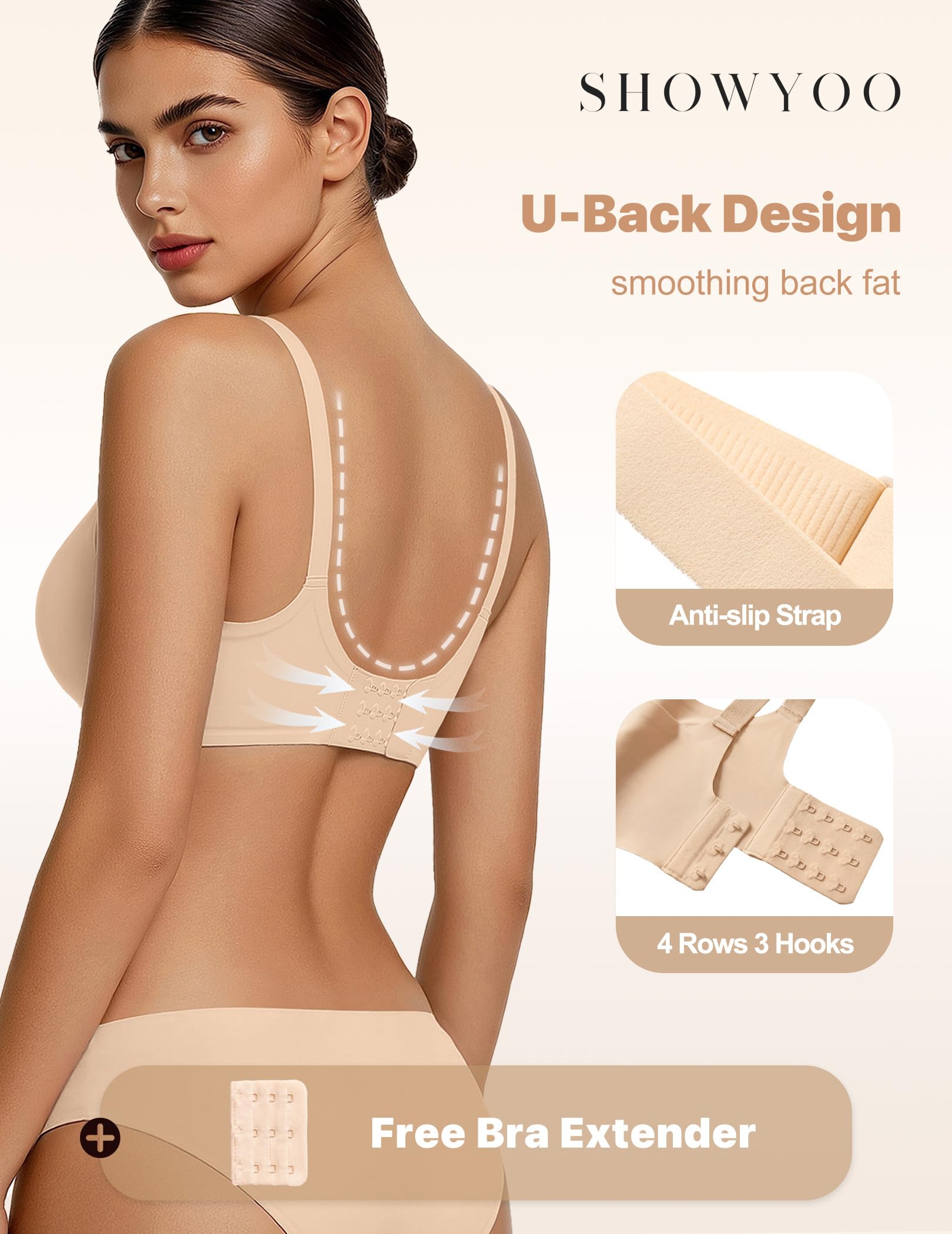Jelly Bras for Women Wireless Push Up Bra V Neck Seamless Full Coverage Bralette No Underwire Comfy Everyday Bra