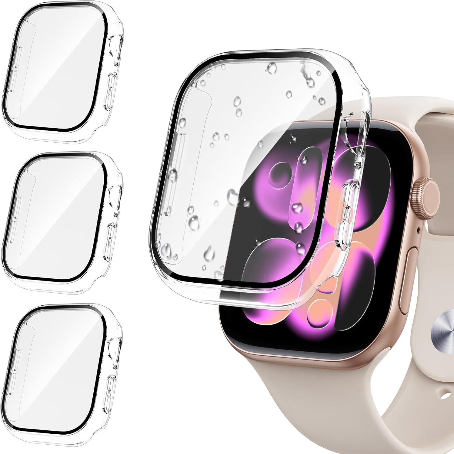 Tensea [3PCS for Apple Watch Screen Protector Case 41mm Series 9/8/7 Accessories, iWatch Protective Face Cover for Women Men, Tempered Glass Film Hard Bumper for iPhone Watch 41 mm