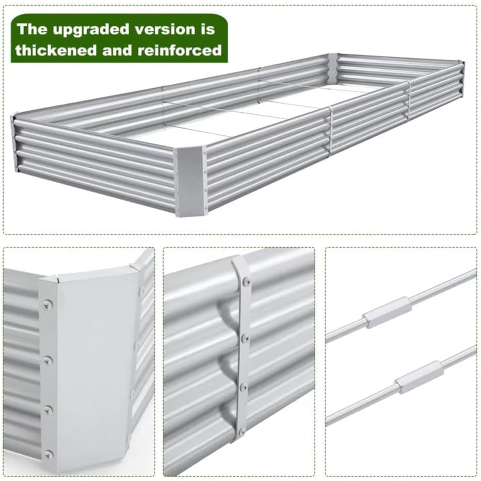 Land Guard 3 Pack 8×4×1ft Galvanized Metal Raised Garden Bed, Metal Planter Kit Box Outdoor for Deep-Rooted Vegetables, Flowers, Green and Herbs, Silver