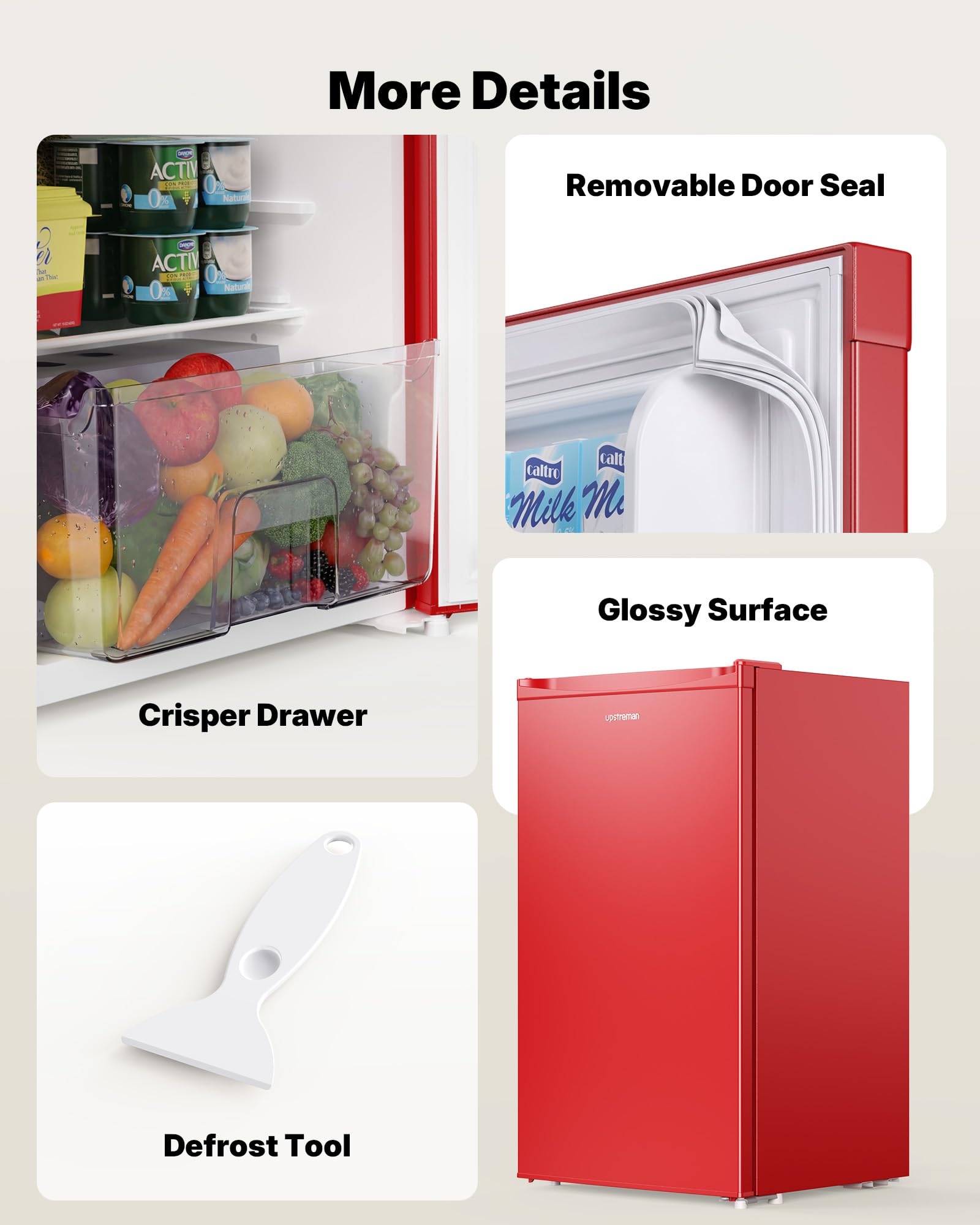 Upstreman 3.2 Cu.Ft Mini Fridge with Freezer, Quiet Efficient Small Fridge, Compact Refrigerator with Adjustable Thermostat, for Dorm, Bedroom, Office, Black-BR321