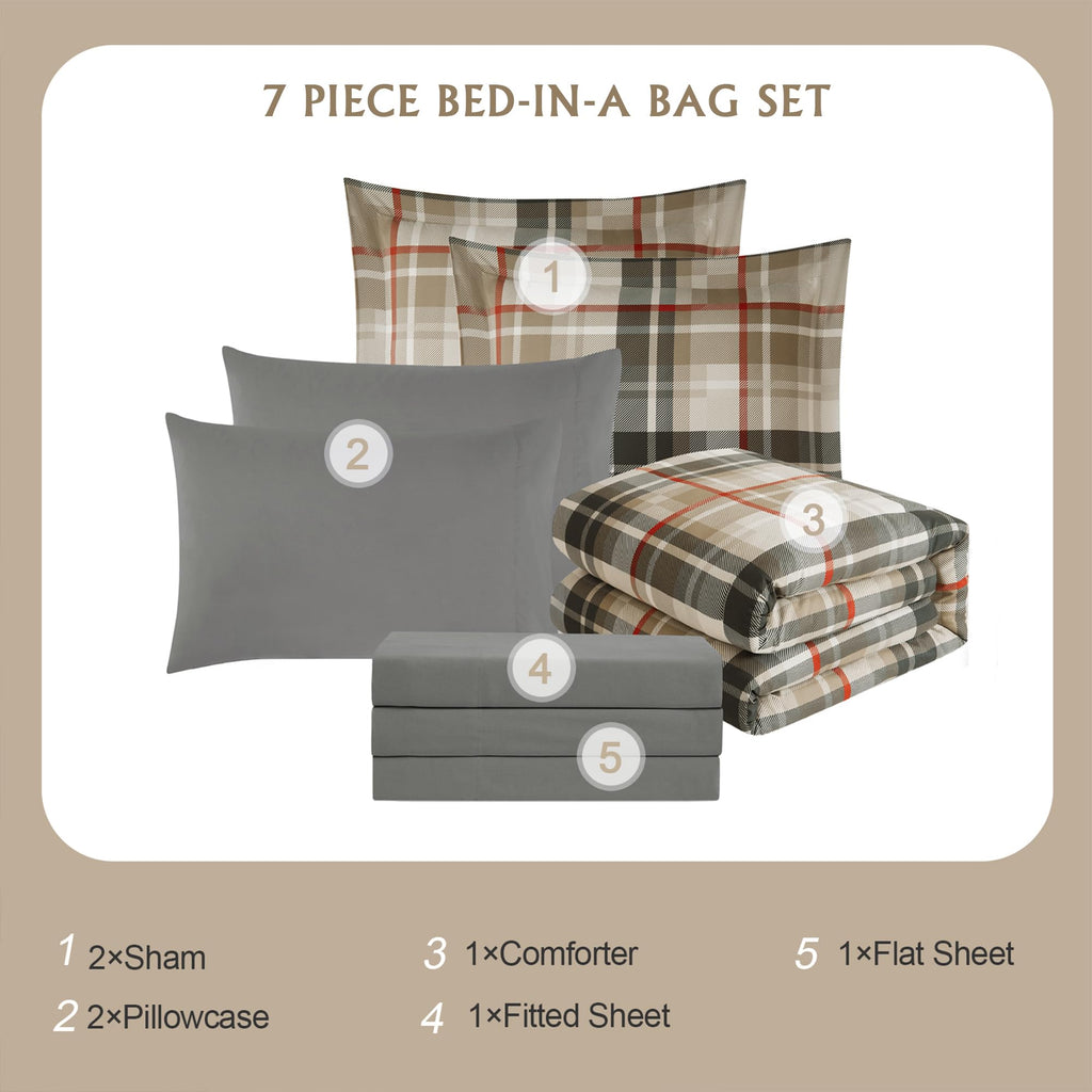 MaiRêve Plaid Twin XL Comforter Set Navy Blue 5 Pieces Dorm Bed in a Bag | Rustic Farmhouse Bedding Sets for Boys Teen with Sheets, Pillowcase & Sham
