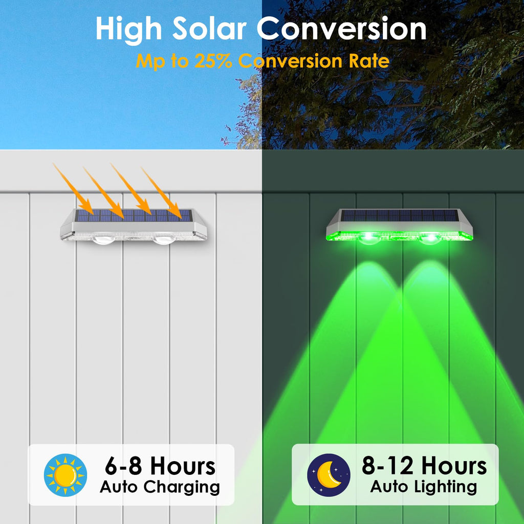 Solar Fence Lights Outdoor - 2700/4000/6000K 3 Mode, 8 Pack Solar Fence Lights Outdoor Waterproof LED, Fence Light Solar Powered for Outside, Backyard, Railing, Step, Patio,Wall and Home Improvement