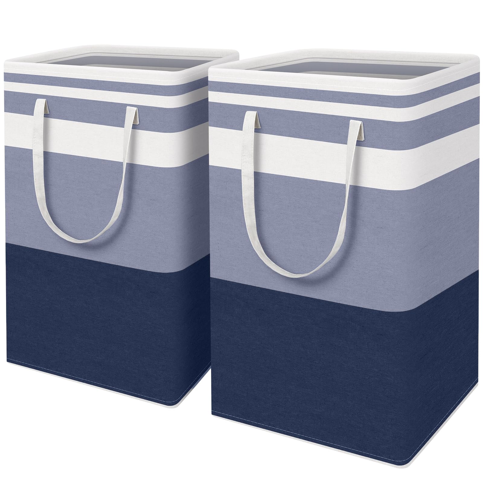 HomeHacks 2 Pack Large Laundry Baskets, Waterproof, Freestanding Laundry Hampers, Collapsible Clothes Hamper with Reinforced Handles in Laundry Room, College Dorm, Bathroom, Bedroom (Grey, 75Lx2)