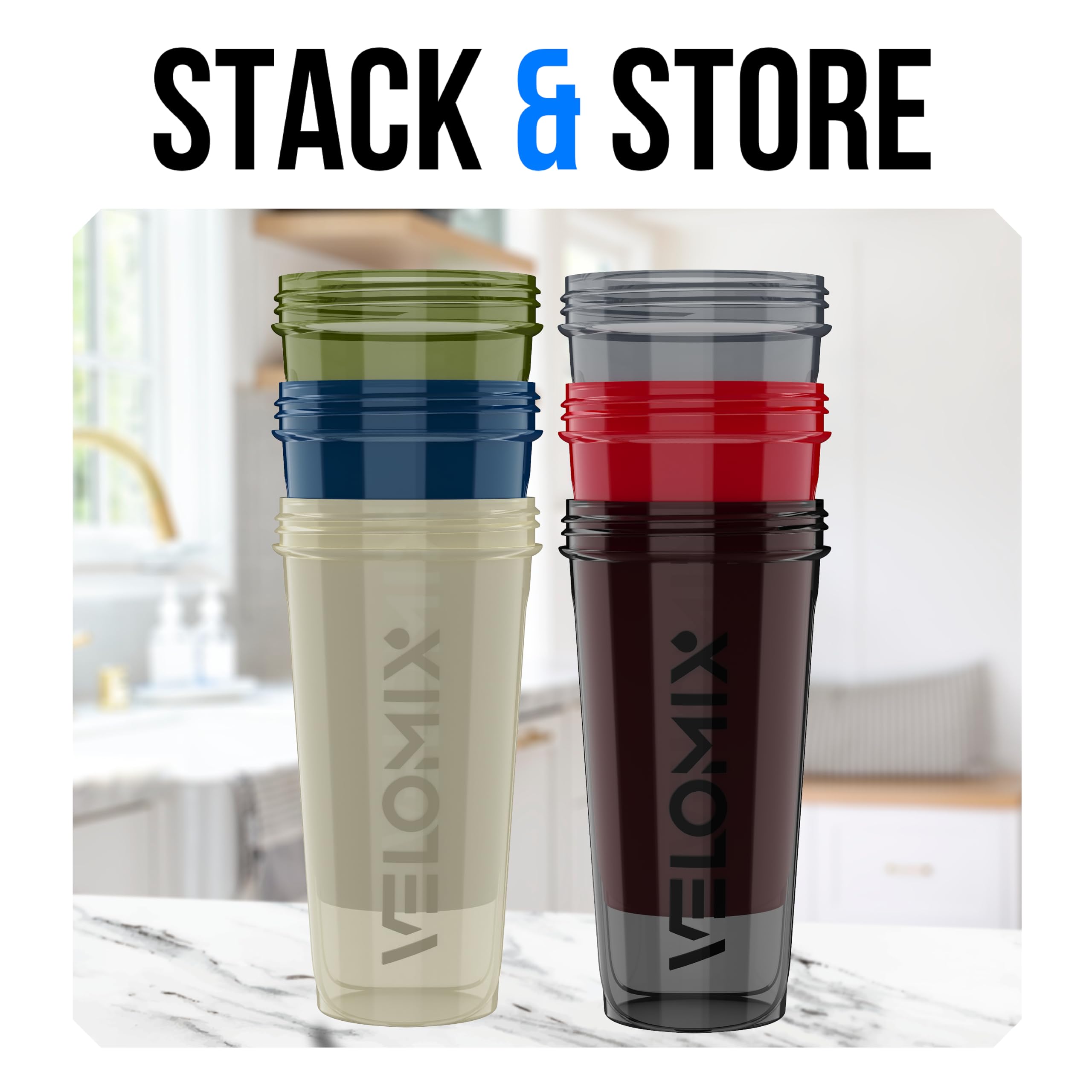 VELOMIX 6 Pack 28 oz Protein Shaker Bottle for Mixes - 6 Wire Whisk Balls | Leak Proof Cups for Supplements | BPA-Free Gym & Fitness (Earth Tones Collection)