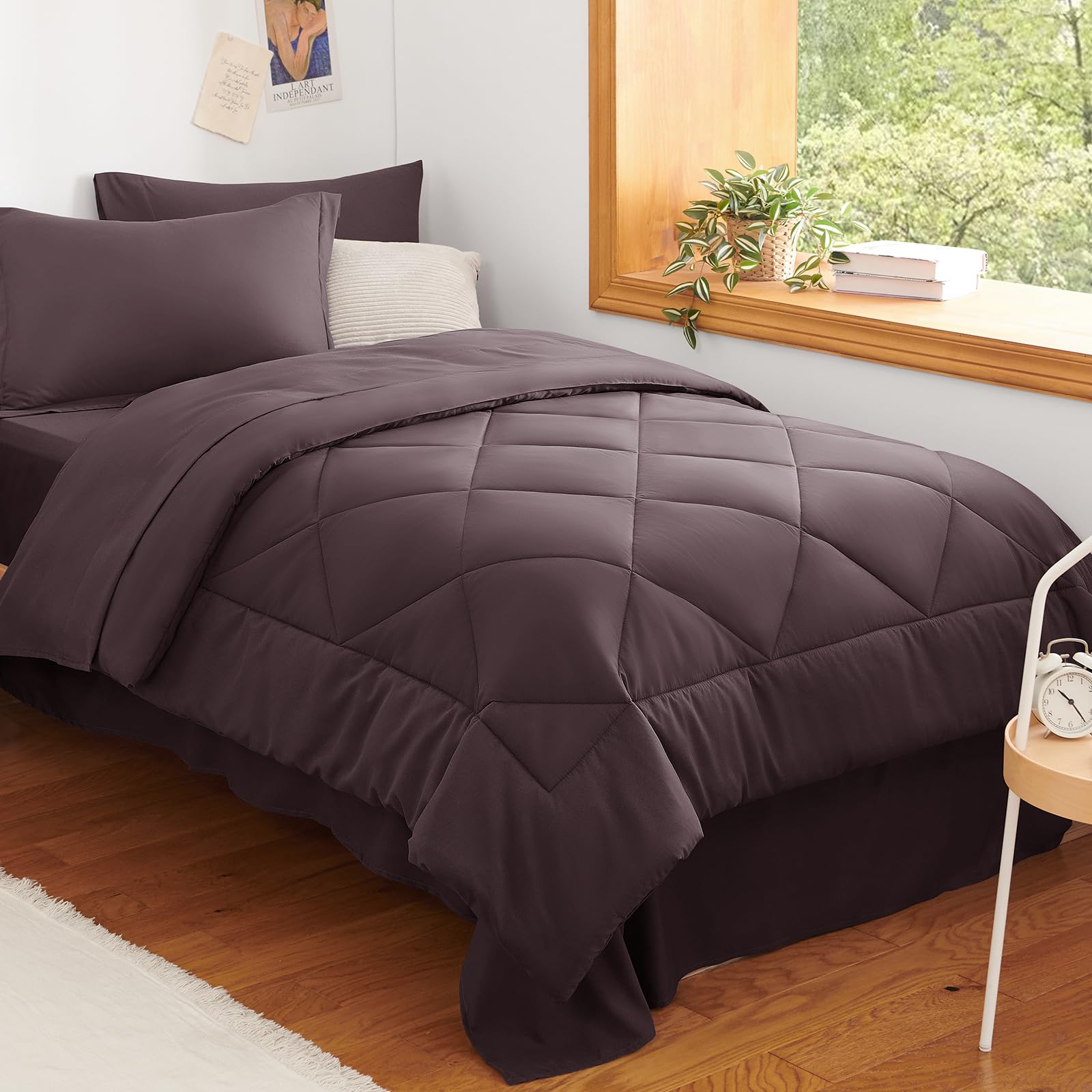 CozyLux Twin XL Comforter Set Black - 5 Pieces Twin Extra Long Bed in a Bag for College Dorm, All Season Bedding Set for Girls and Boys, Soft Bed Set with Comforter, Sheets, Pillowcase & Sham