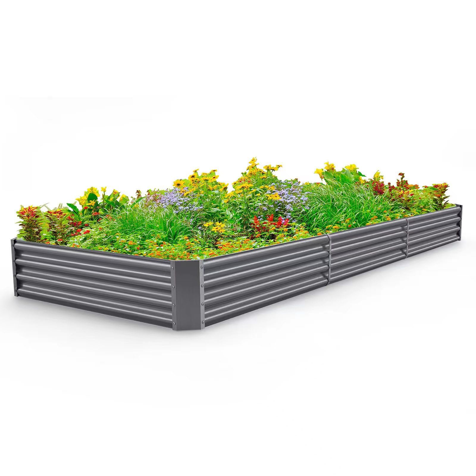 Land Guard 3 Pack 8×4×1ft Galvanized Metal Raised Garden Bed, Metal Planter Kit Box Outdoor for Deep-Rooted Vegetables, Flowers, Green and Herbs, Silver