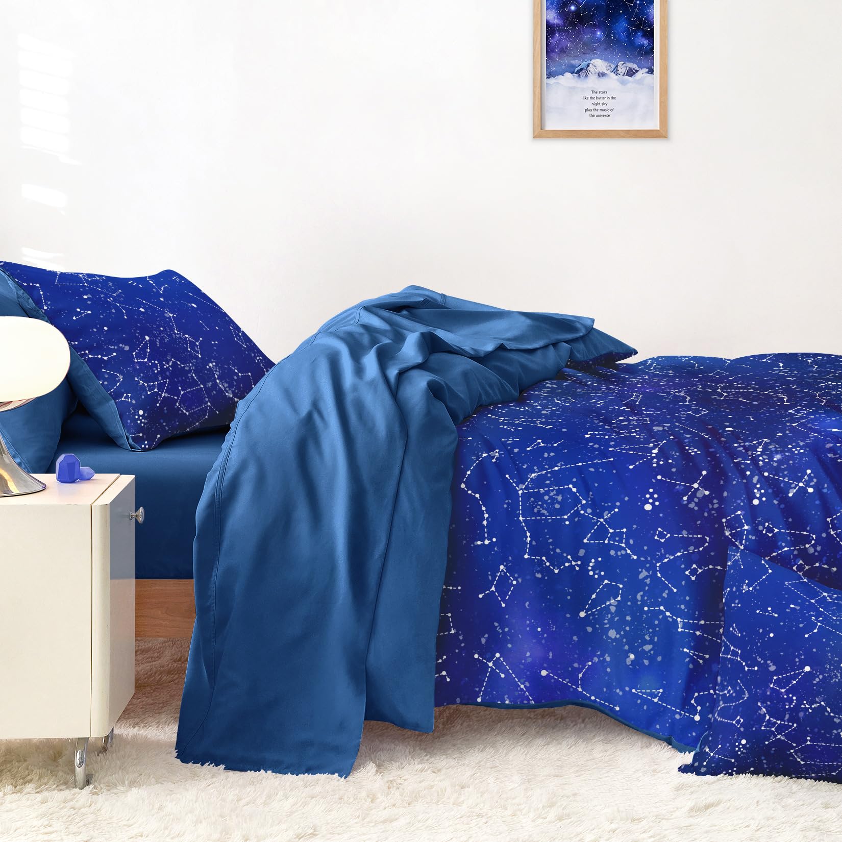 Wake In Cloud - Constellation Comforter Set, Celestial Space Star Galaxy Astrology, Soft Lightweight Bedding for Teen Kids Boys Girls, 3 Pieces, Navy Blue, Twin/Twin XL Size