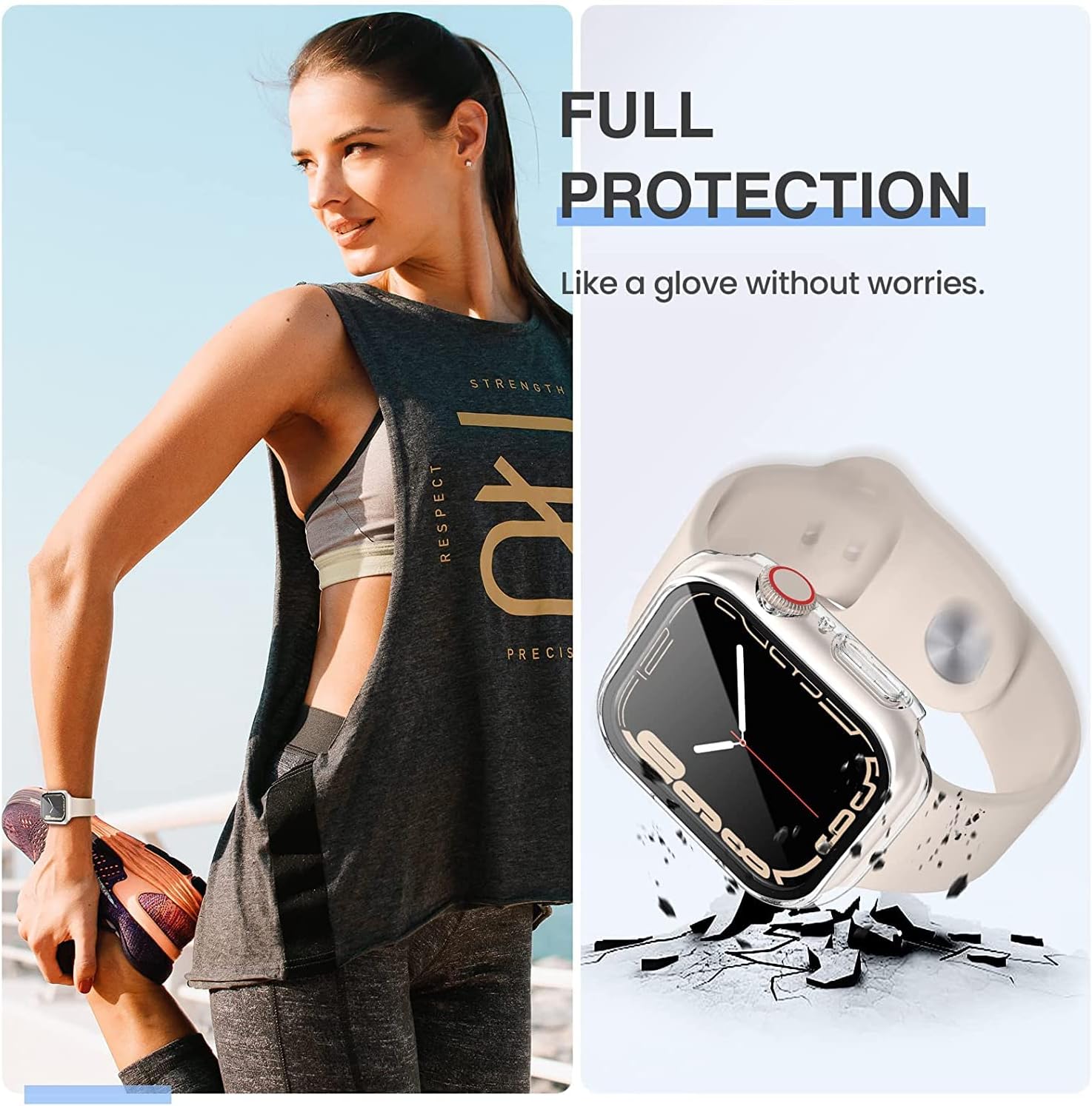 Tensea [3PCS for Apple Watch Screen Protector Case 41mm Series 9/8/7 Accessories, iWatch Protective Face Cover for Women Men, Tempered Glass Film Hard Bumper for iPhone Watch 41 mm