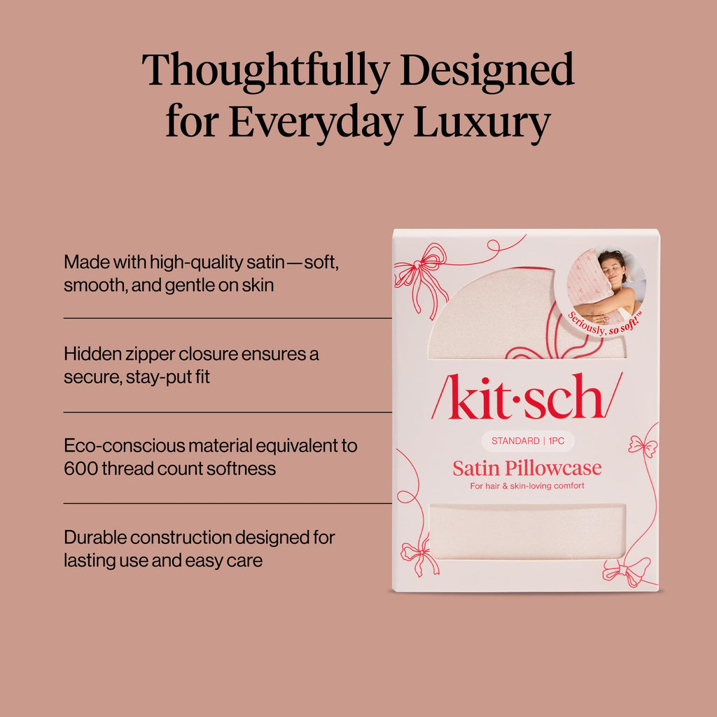 Kitsch Satin Pillowcase with Zipper - Standard Size, Leopard | Softer Than Silk Pillow Cases, Smooth Cooling Satin Pillow Case for Hair and Skin, Wrinkle-Free, Machine Washable